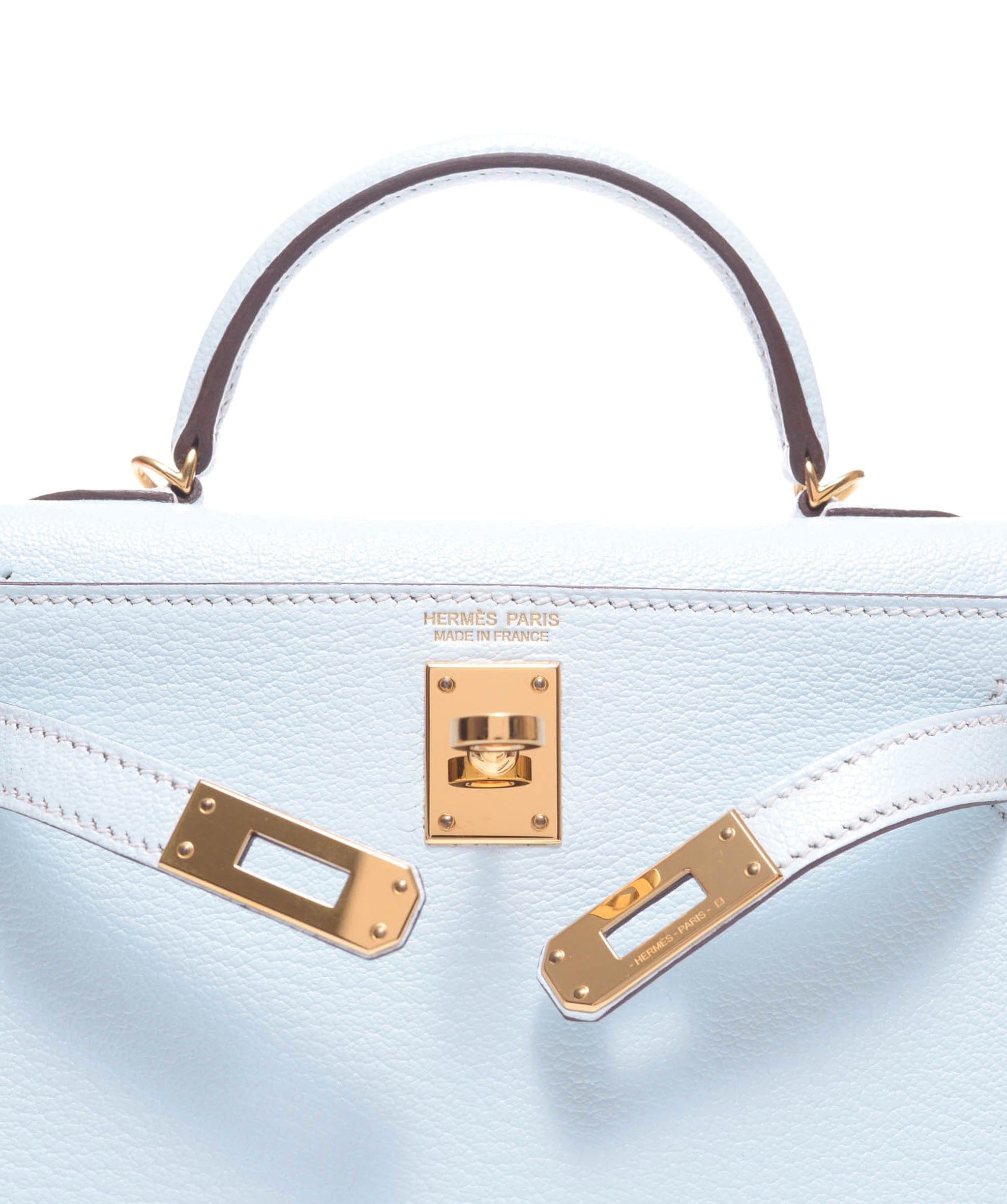 Hermès Hermes Kelly 20 Blue Brume Chevre GHW #U SKL1229