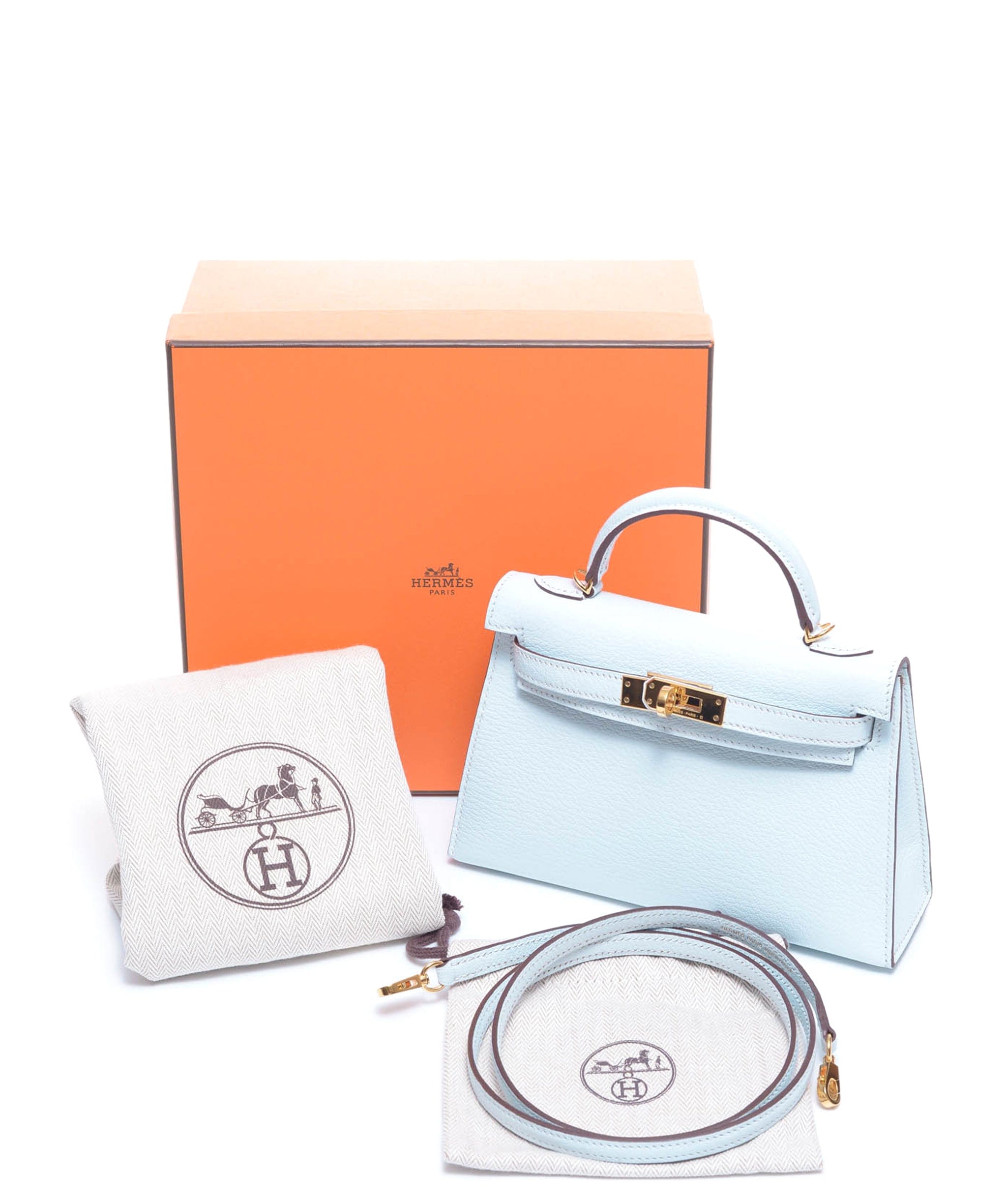 Hermès Hermes Kelly 20 Blue Brume Chevre GHW #U SKL1229