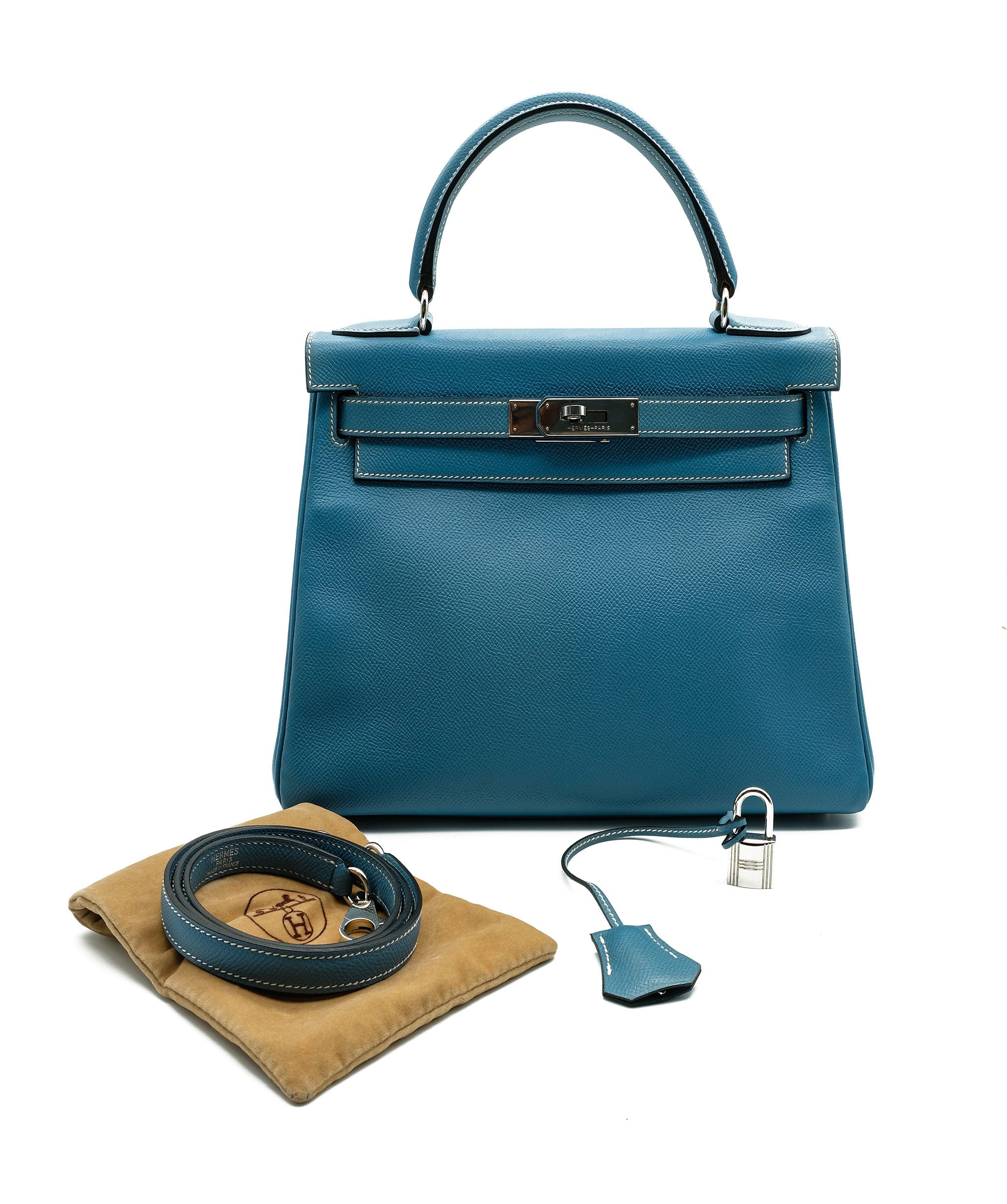 Hermès Hermes Kelly 28 Blue Jean Epsom PHW #C SKL1267