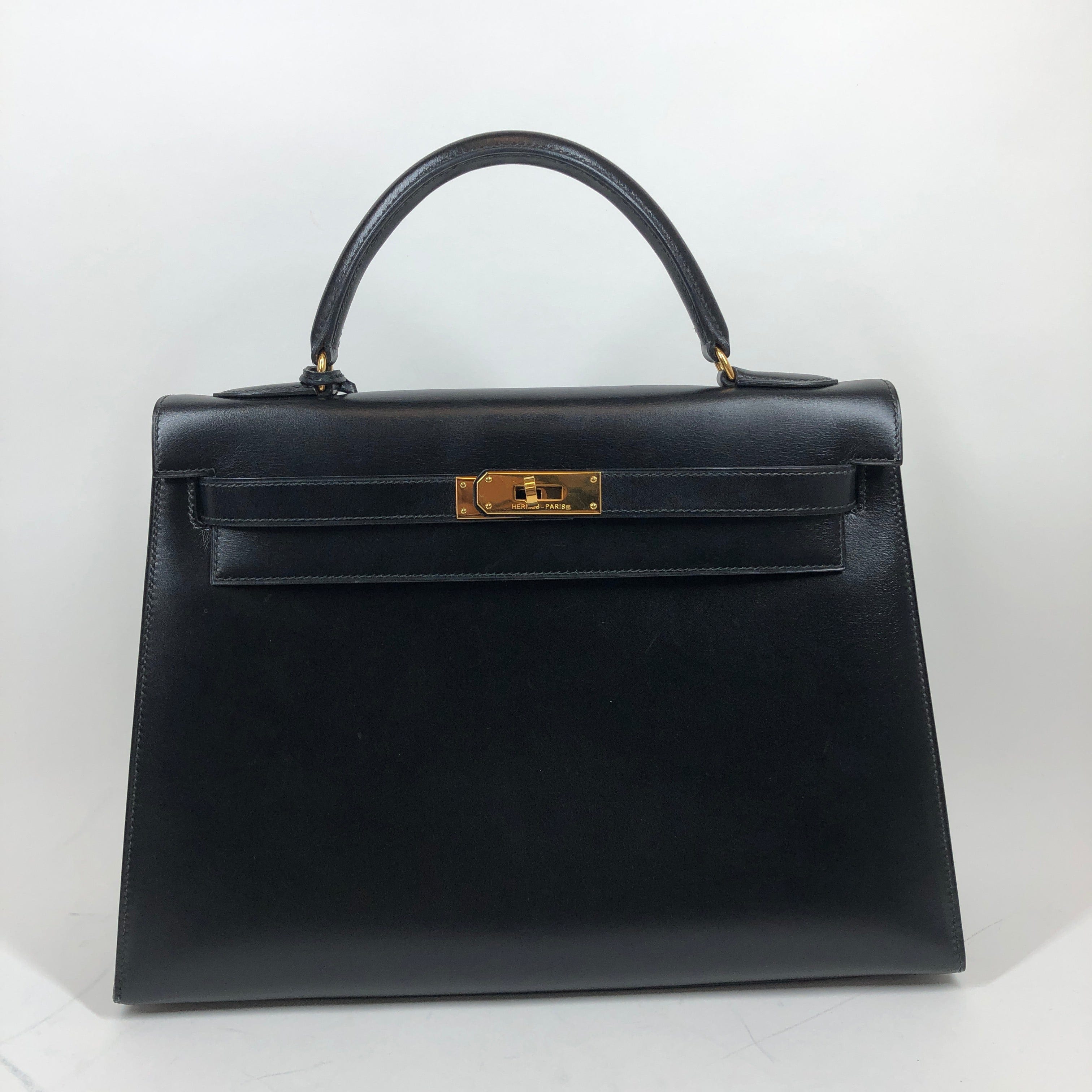 Hermès Hermes Kelly 28 Box Card Black Handbag ASL2941