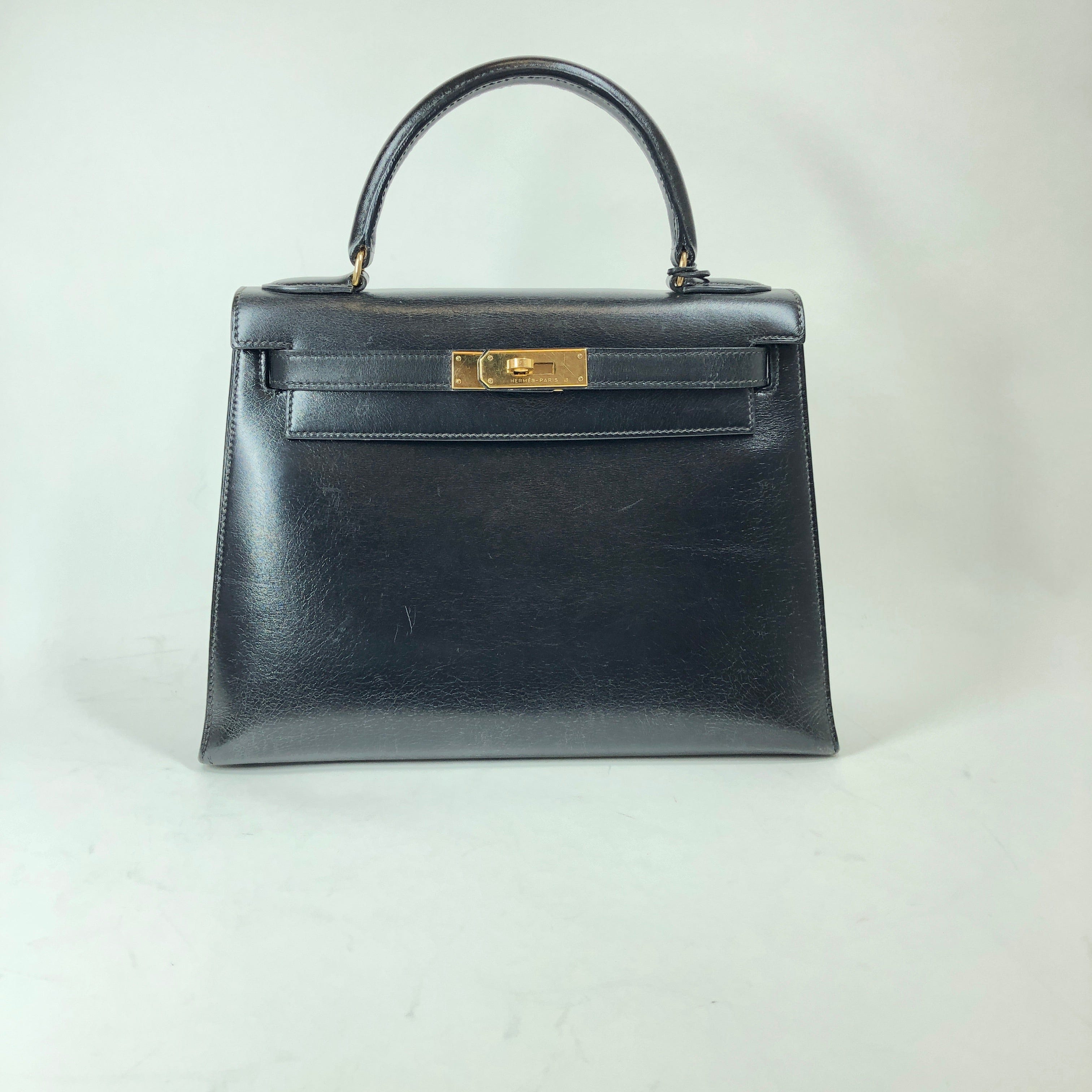 Hermès Hermes Kelly 28 Box Card Handbag Black Ghw ASL3096