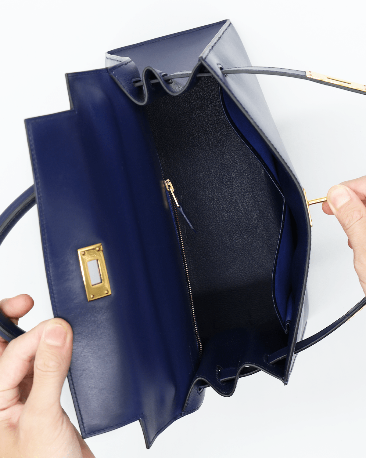 Hermès Hermès Kelly 28 Navy Box Calf GHW #Y ASL2465