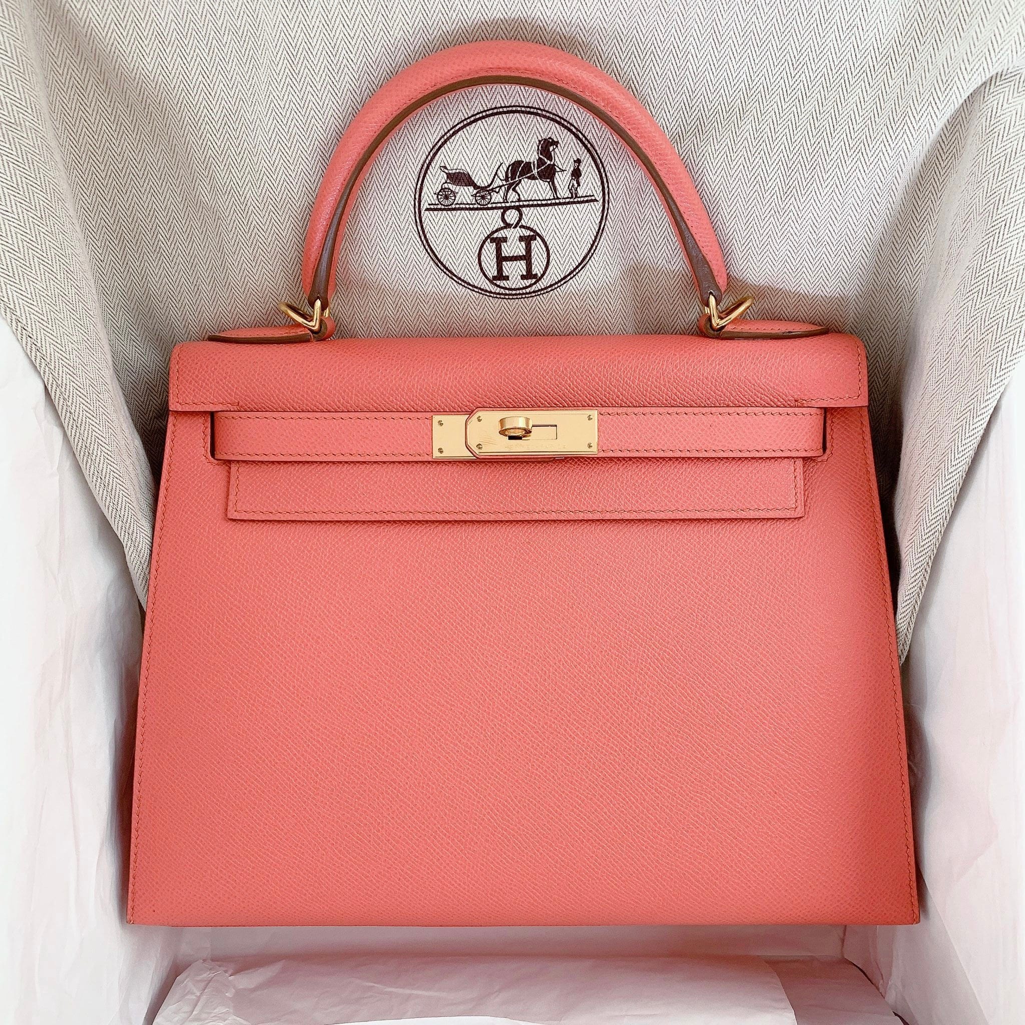 Hermès Hermes Kelly 28 Sellier Flamingo Epsom GHW #R SKL1139