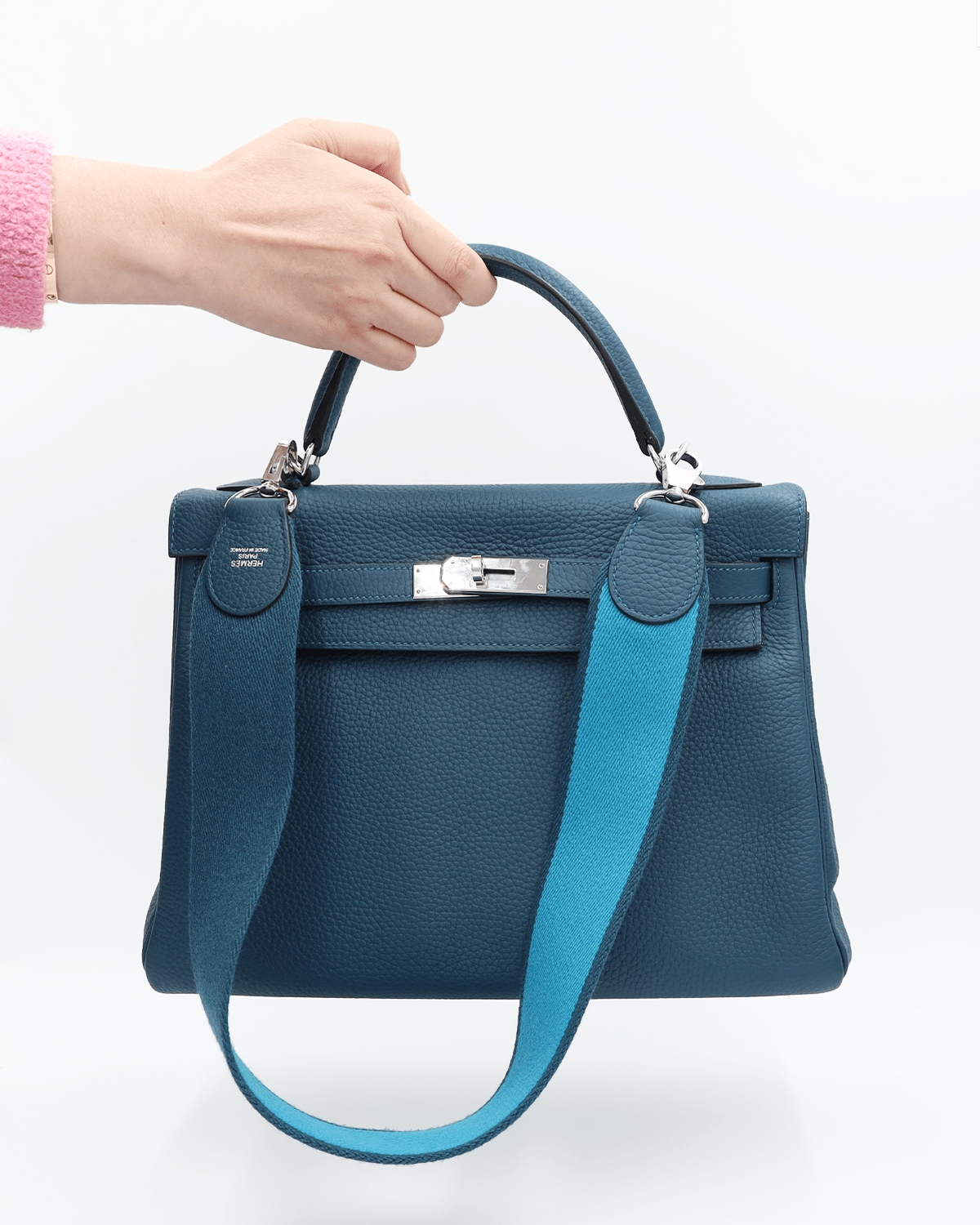 Hermès Hermes Kelly 32 Amazone Blue Colvert Clemence PHW SYL1001