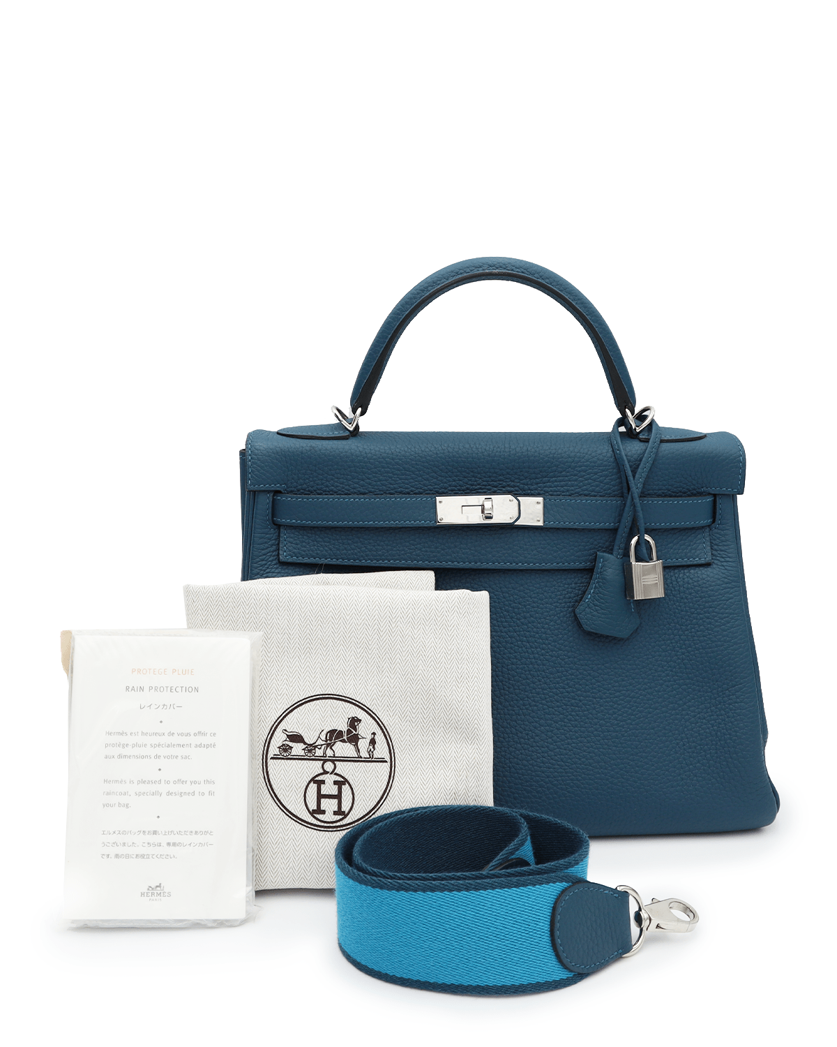 Hermès Hermes Kelly 32 Amazone Blue Colvert Clemence PHW SYL1001