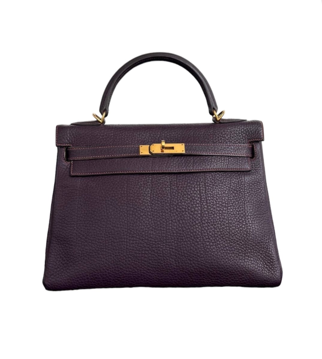 Hermès Hermes Kelly 32 Raisin GHW Fjord Leather KAI0025