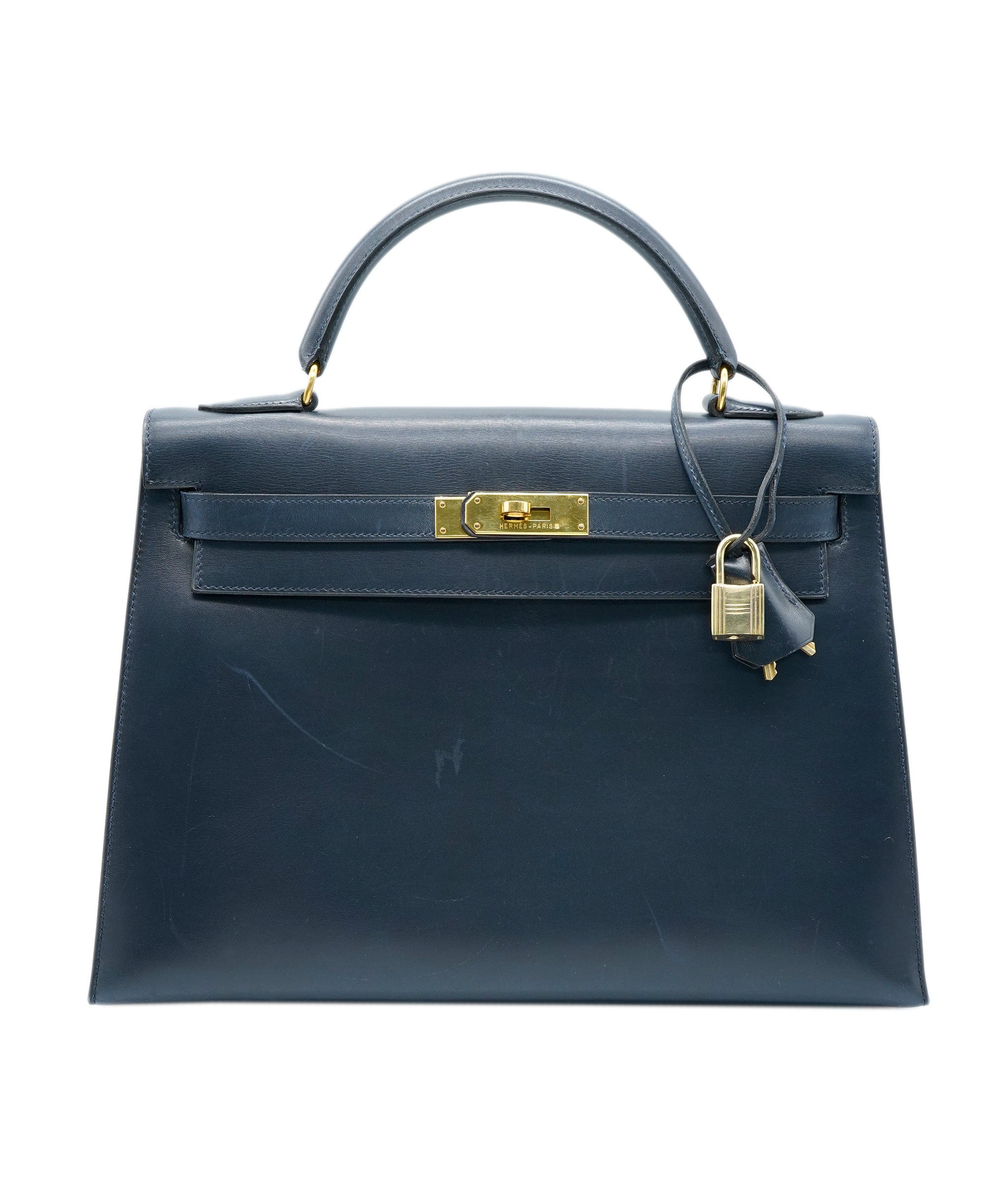 Hermès Hermès Kelly 32 Sellier 2way Handbag Purse Navy Box Calf ASL6503