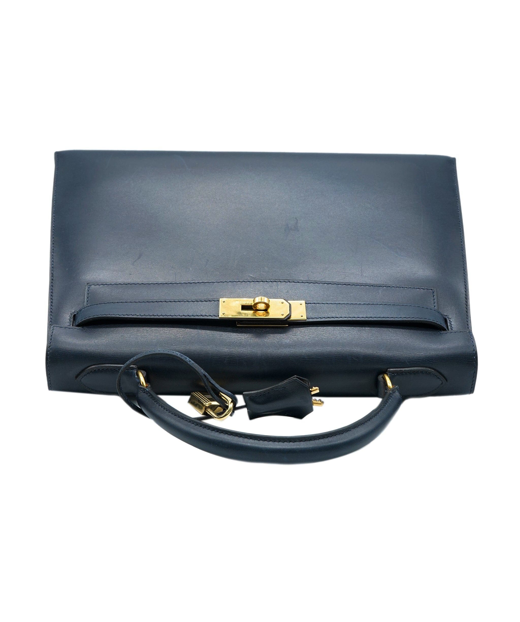 Hermès Hermès Kelly 32 Sellier 2way Handbag Purse Navy Box Calf ASL6503