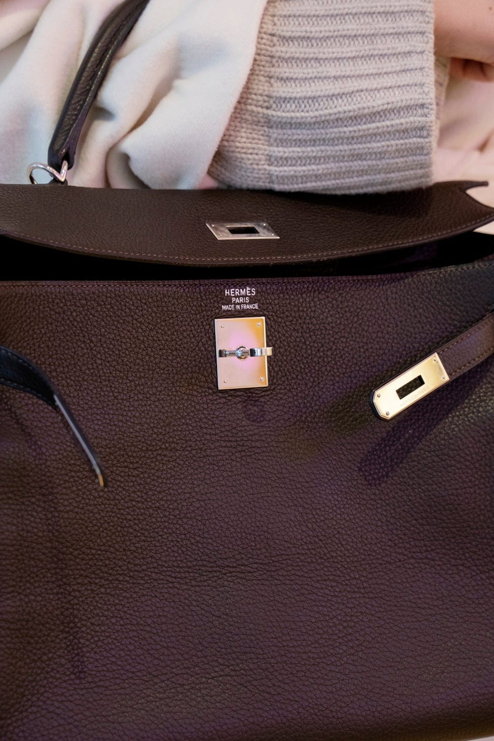 Hermès Hermes Kelly 35 Clemence Pallladium Hardware Ebene Bag - ADL1708