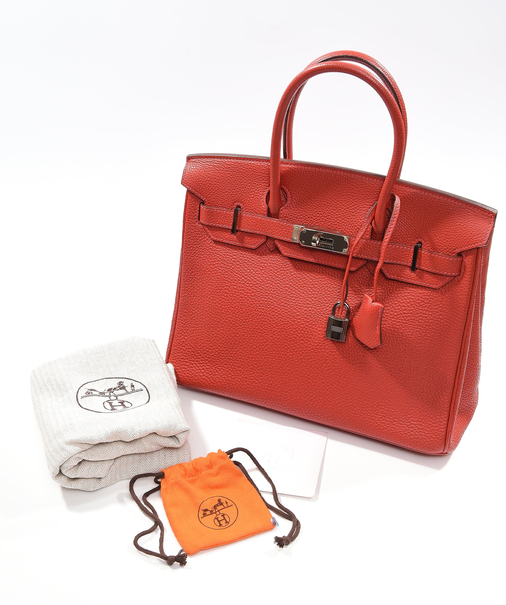 Hermès Preloved Hermes Birkin 30 Rouge Vif Togo PHW #J SKC1007