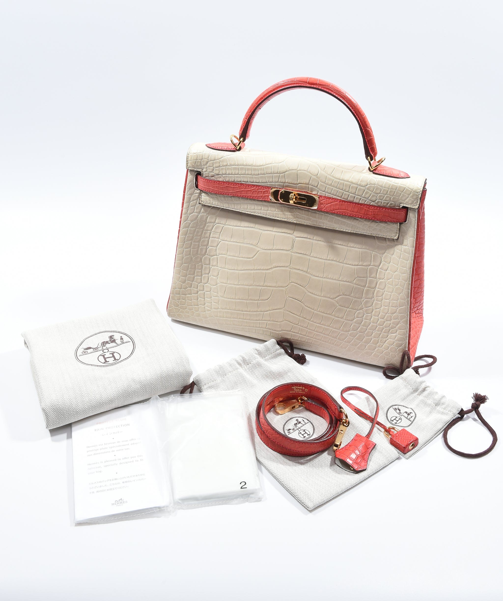 Hermès Preloved Hermes K32 HSS Beton / Geranium Matte alligator GHW Stamp SKC1021