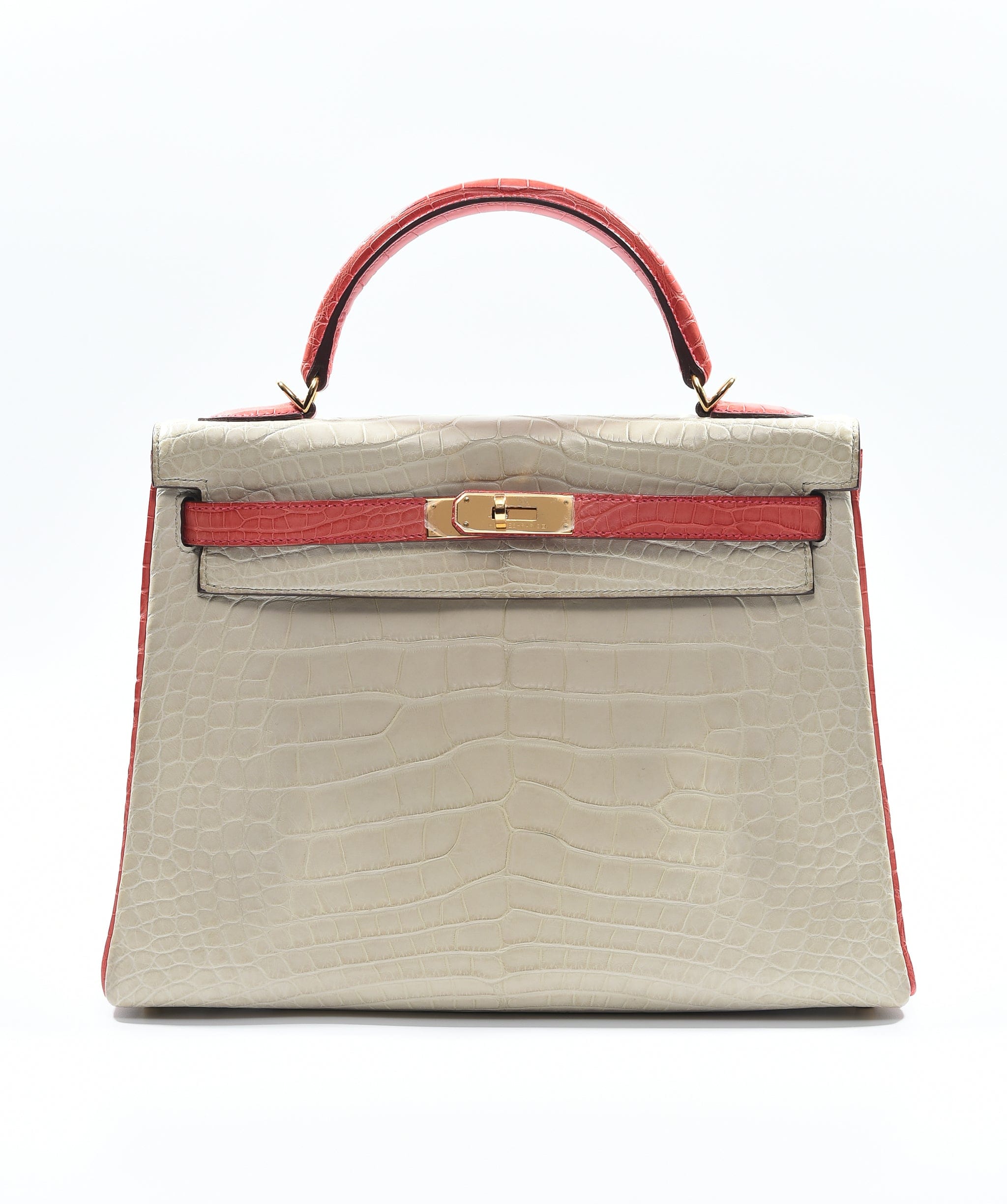 Hermès Preloved Hermes K32 HSS Beton / Geranium Matte alligator GHW Stamp SKC1021