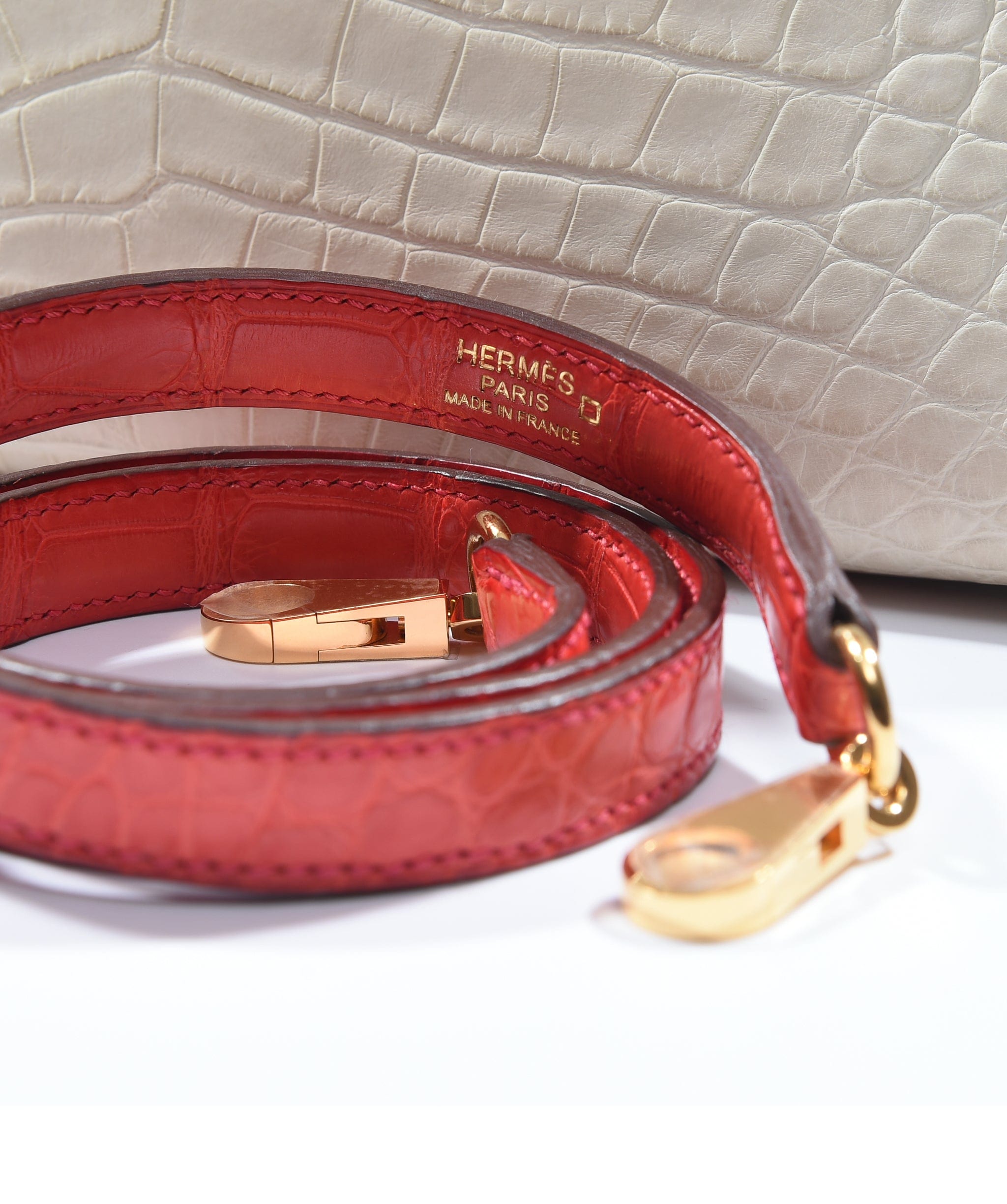 Hermès Preloved Hermes K32 HSS Beton / Geranium Matte alligator GHW Stamp SKC1021