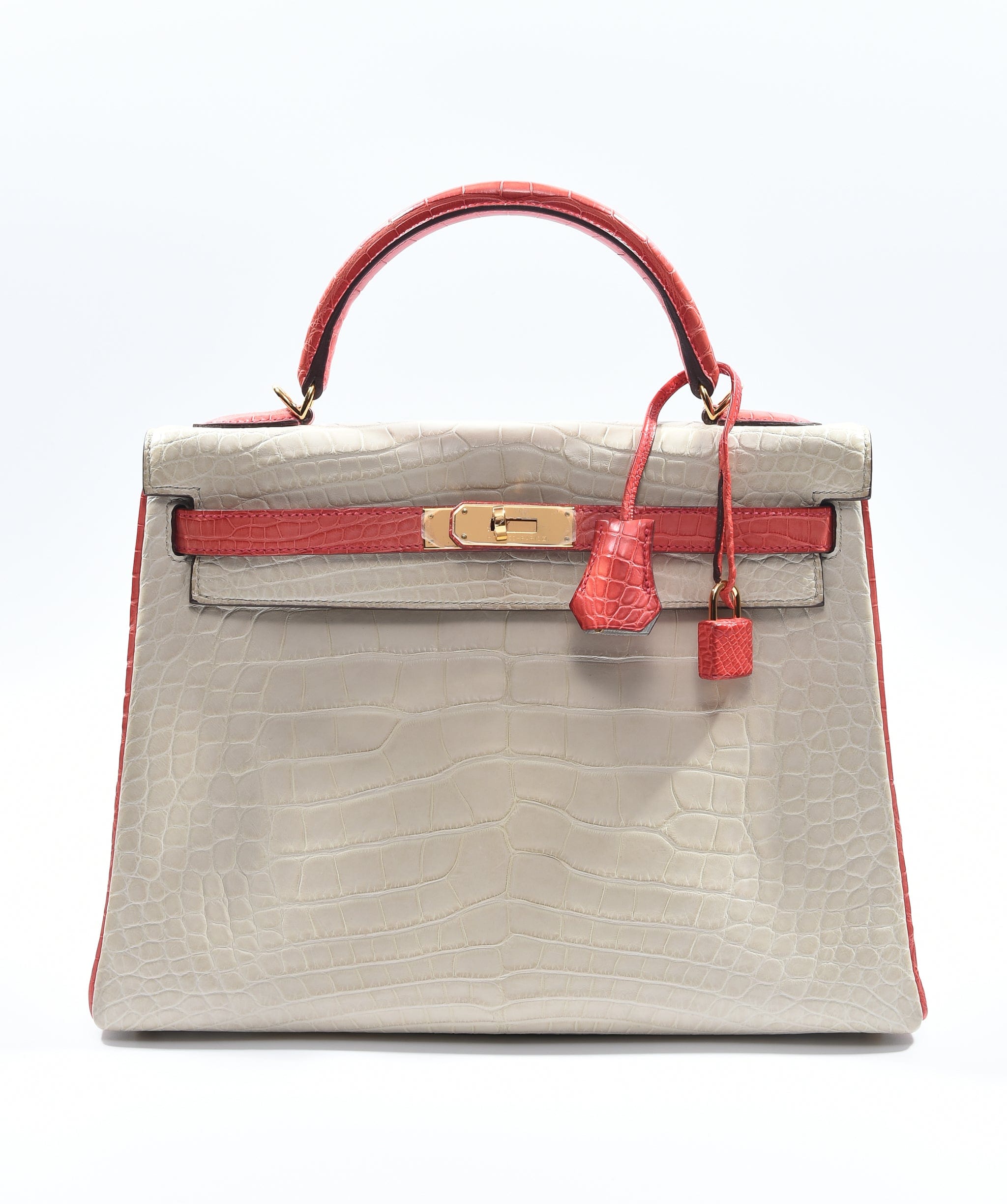 Hermès Preloved Hermes K32 HSS Beton / Geranium Matte alligator GHW Stamp SKC1021