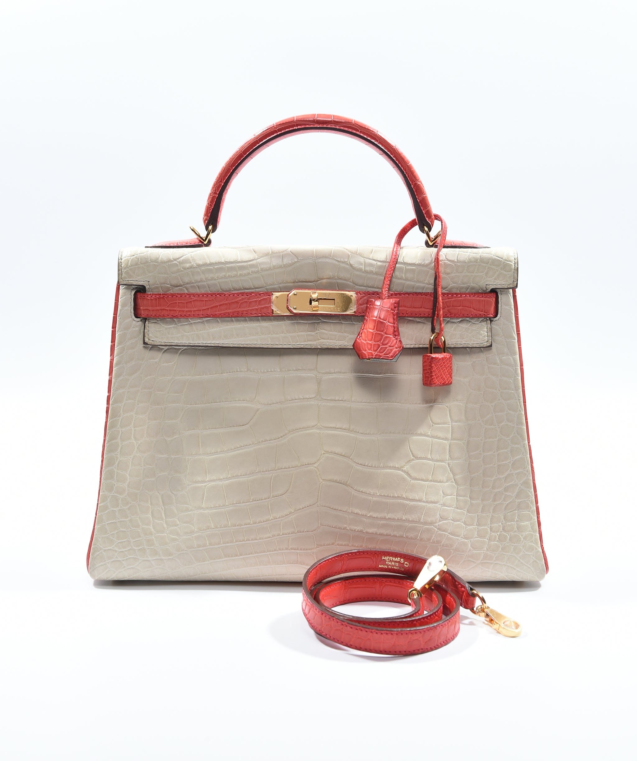 Hermès Preloved Hermes K32 HSS Beton / Geranium Matte alligator GHW Stamp SKC1021