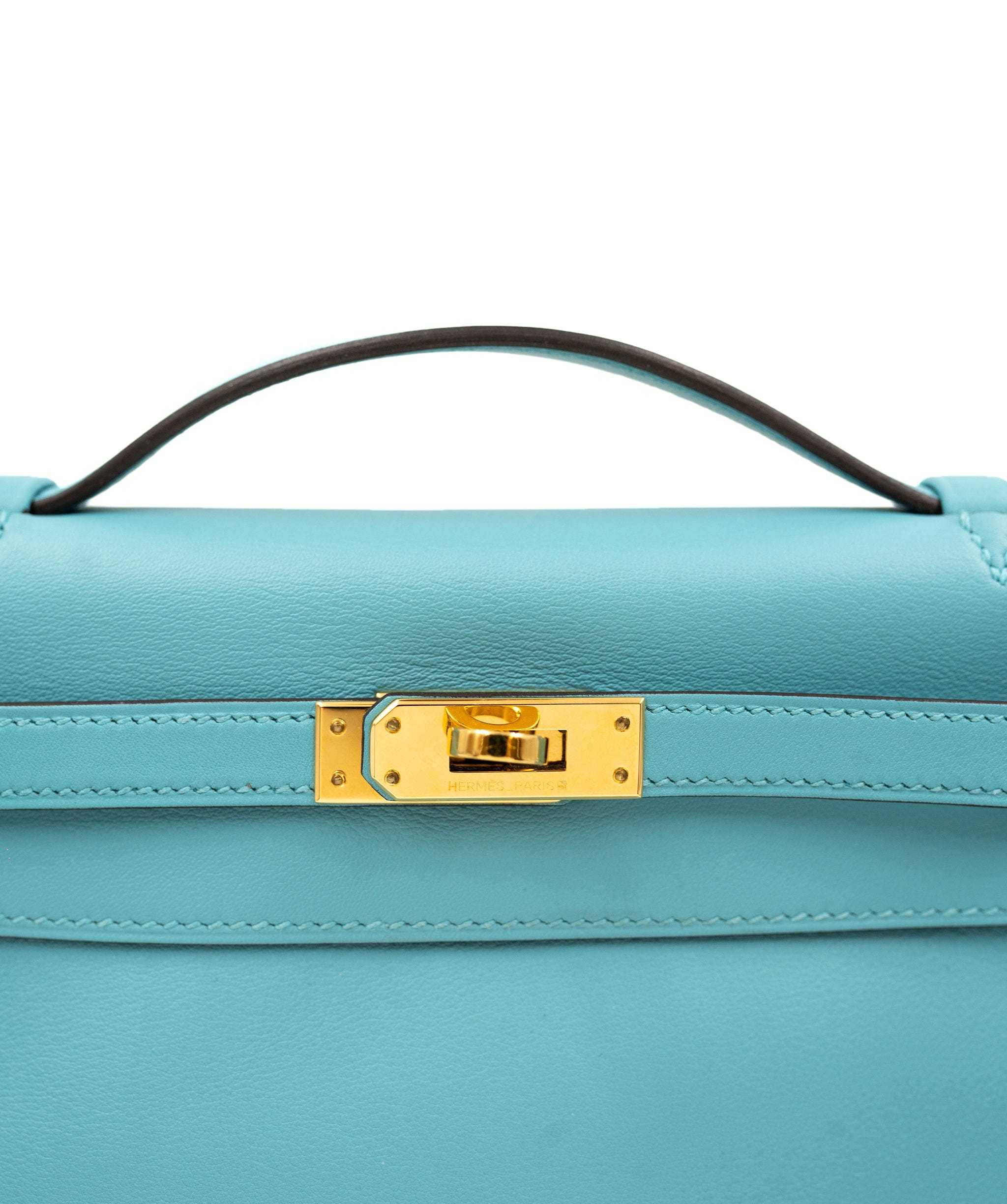 Hermès Preowned Hermès Kelly Pochette Swift Turquoise with GHW AGC1223