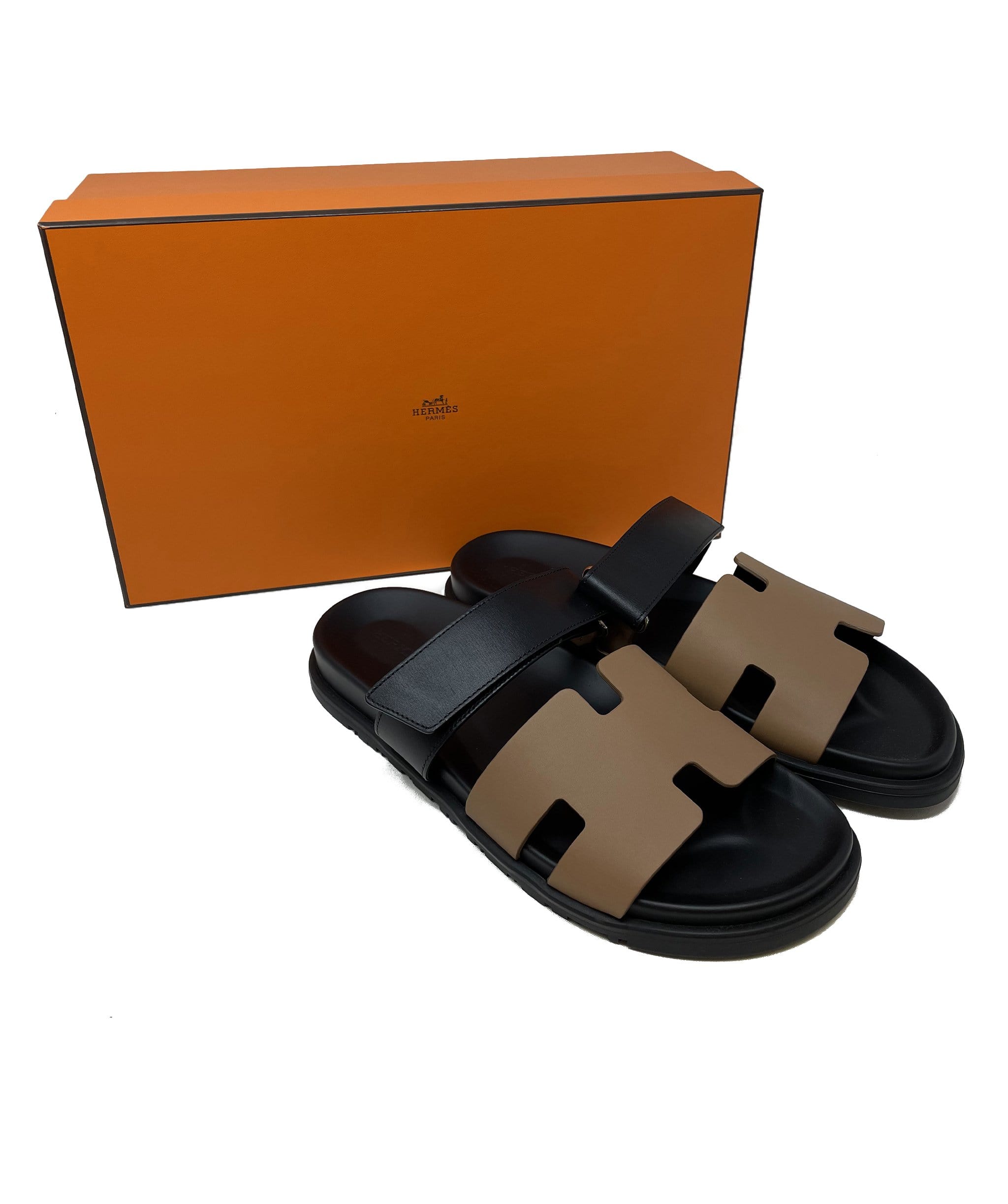 Hermès Hermes Chypre Beige and Black Sandals Size 42 - AGL1285