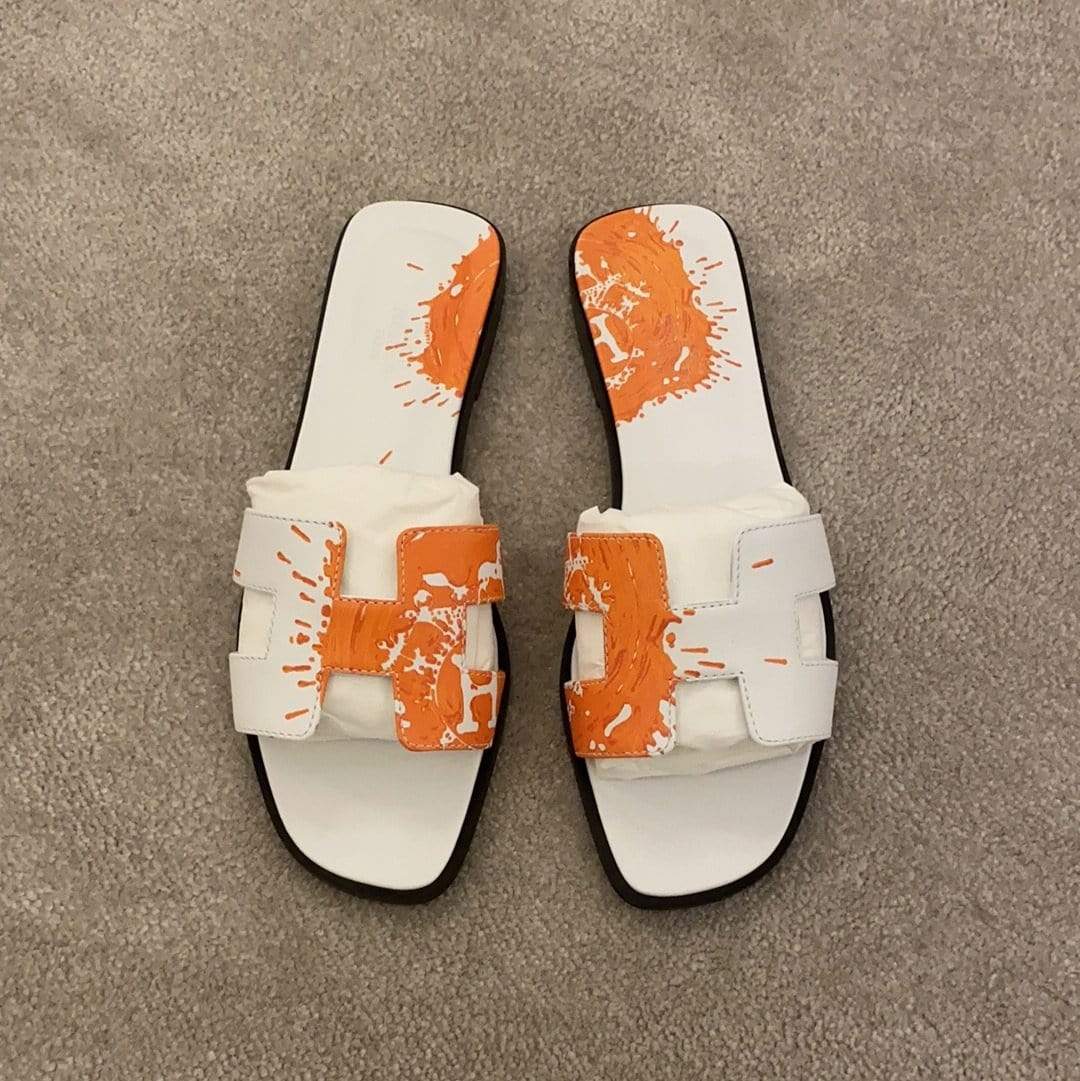 Hermès Hermes Orange & White "Splash" Oran Sandals LV-SHU-132 - AGC1094