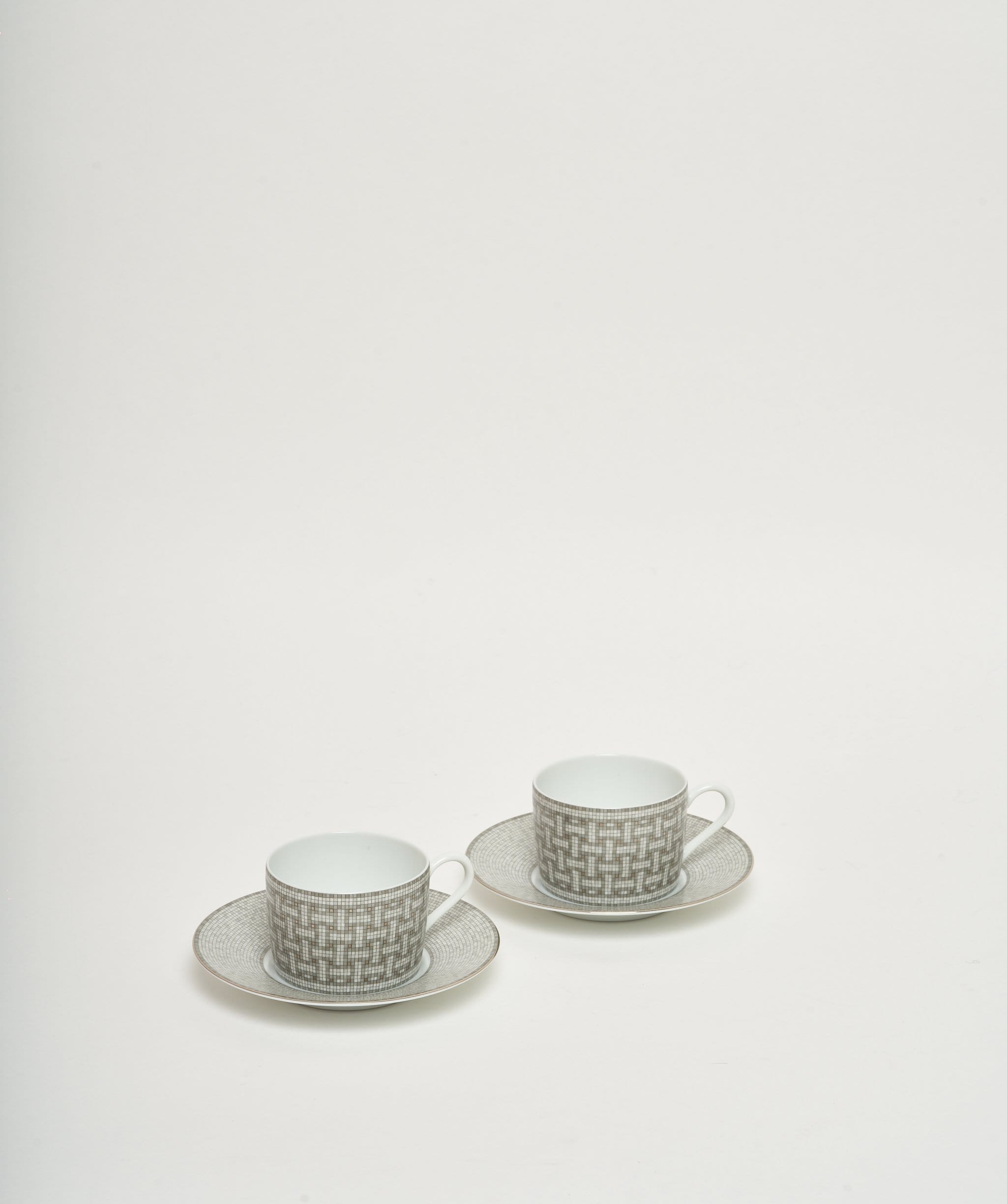 Hermès Hermes Mosaique Platinum Tea Cup and Saucer