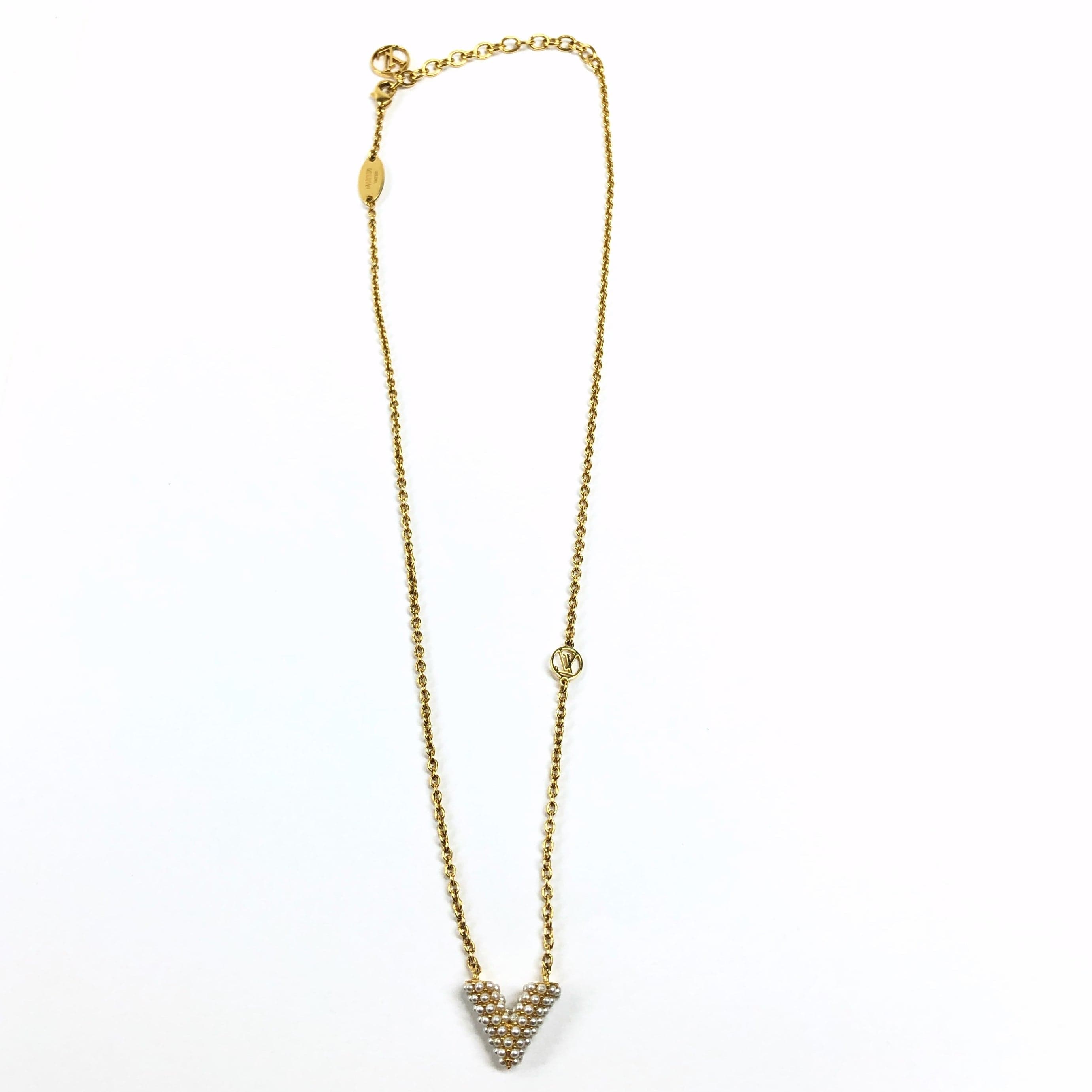 Louis Vuitton Louis Vuitton M68358 Collier Essential V Va1200 Necklace Gp X Fake Pearl Gold Rubbed, Dullness PXL2515