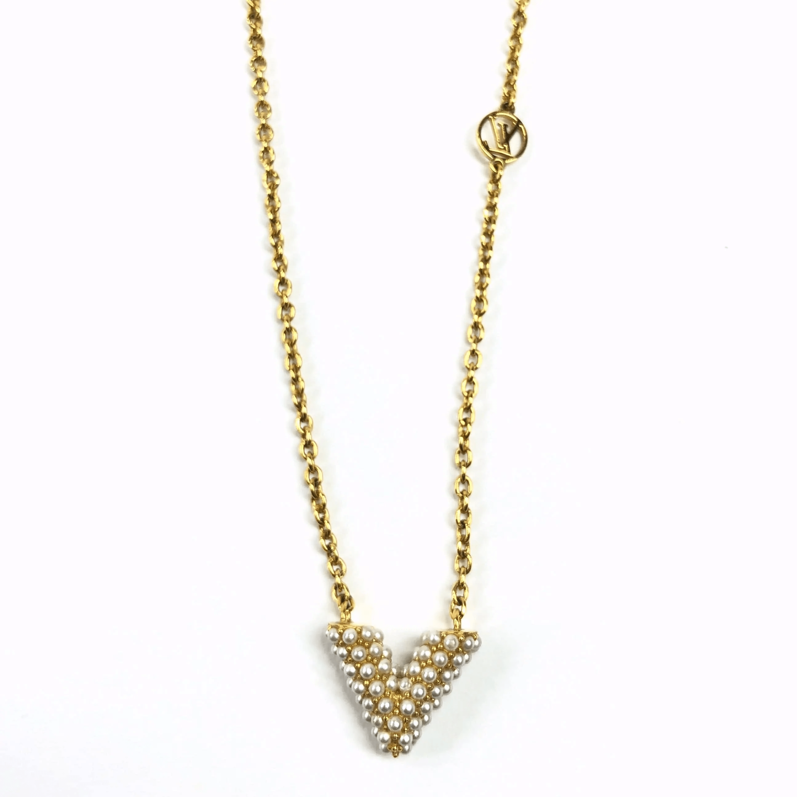 Louis Vuitton Louis Vuitton M68358 Collier Essential V Va1200 Necklace Gp X Fake Pearl Gold Rubbed, Dullness PXL2515