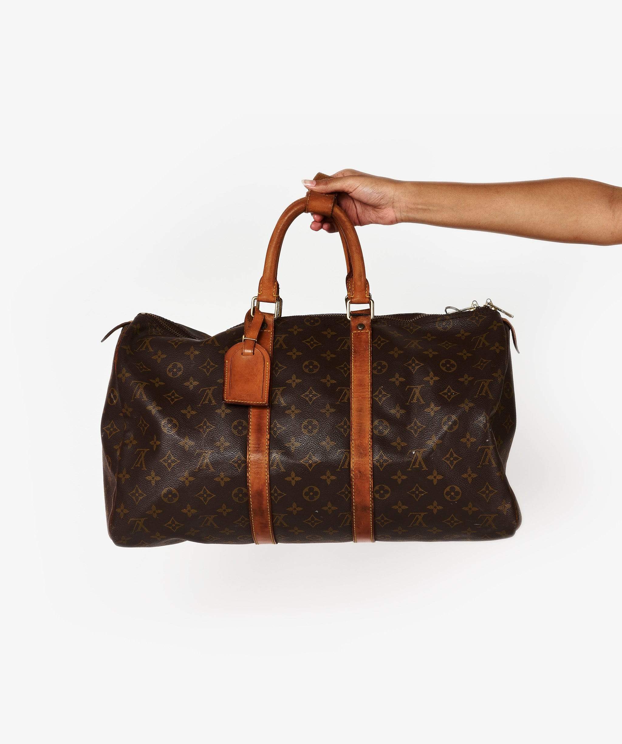 Louis Vuitton Louis Vuitton Brown Leather Monogram Keepall 45