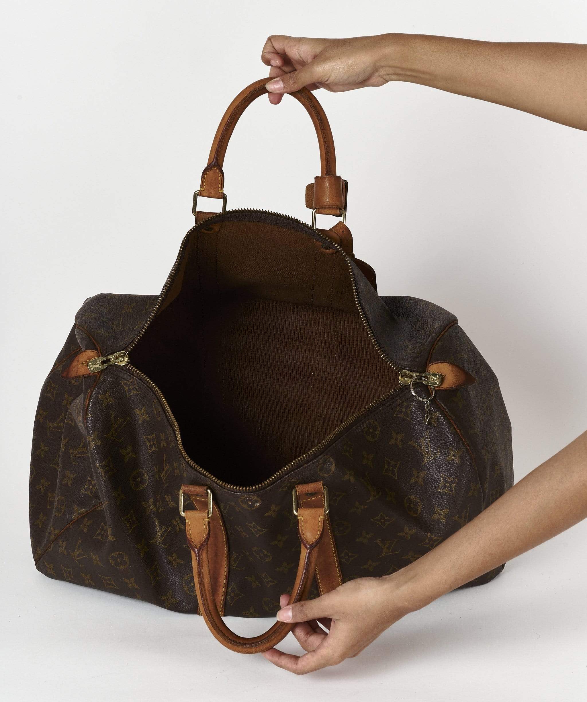 Louis Vuitton Louis Vuitton Brown Leather Monogram Keepall 45