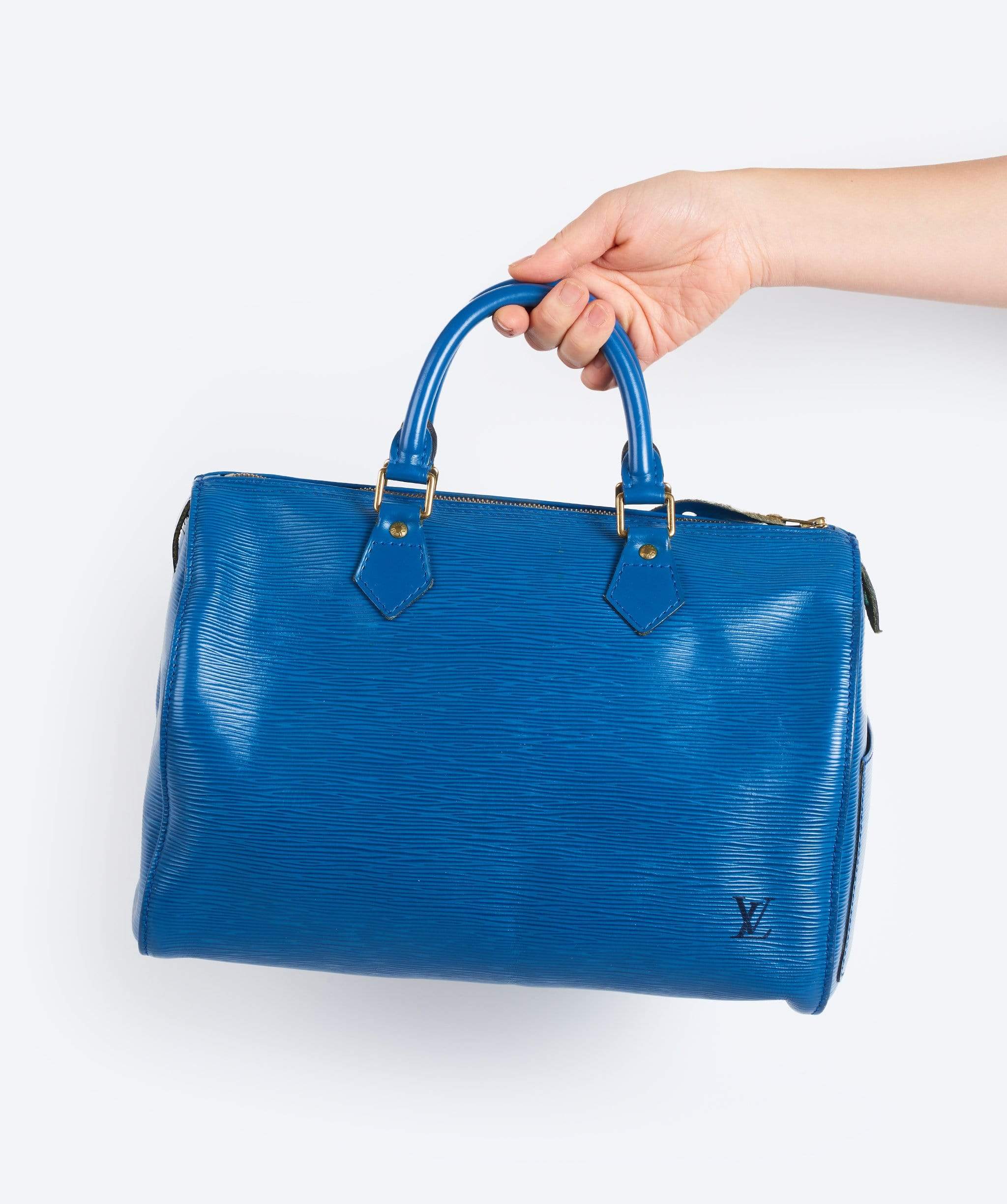 Louis Vuitton LOUIS VUITTON Epi Speedy 30 Hand Bag Toledo Blue LV VI1923