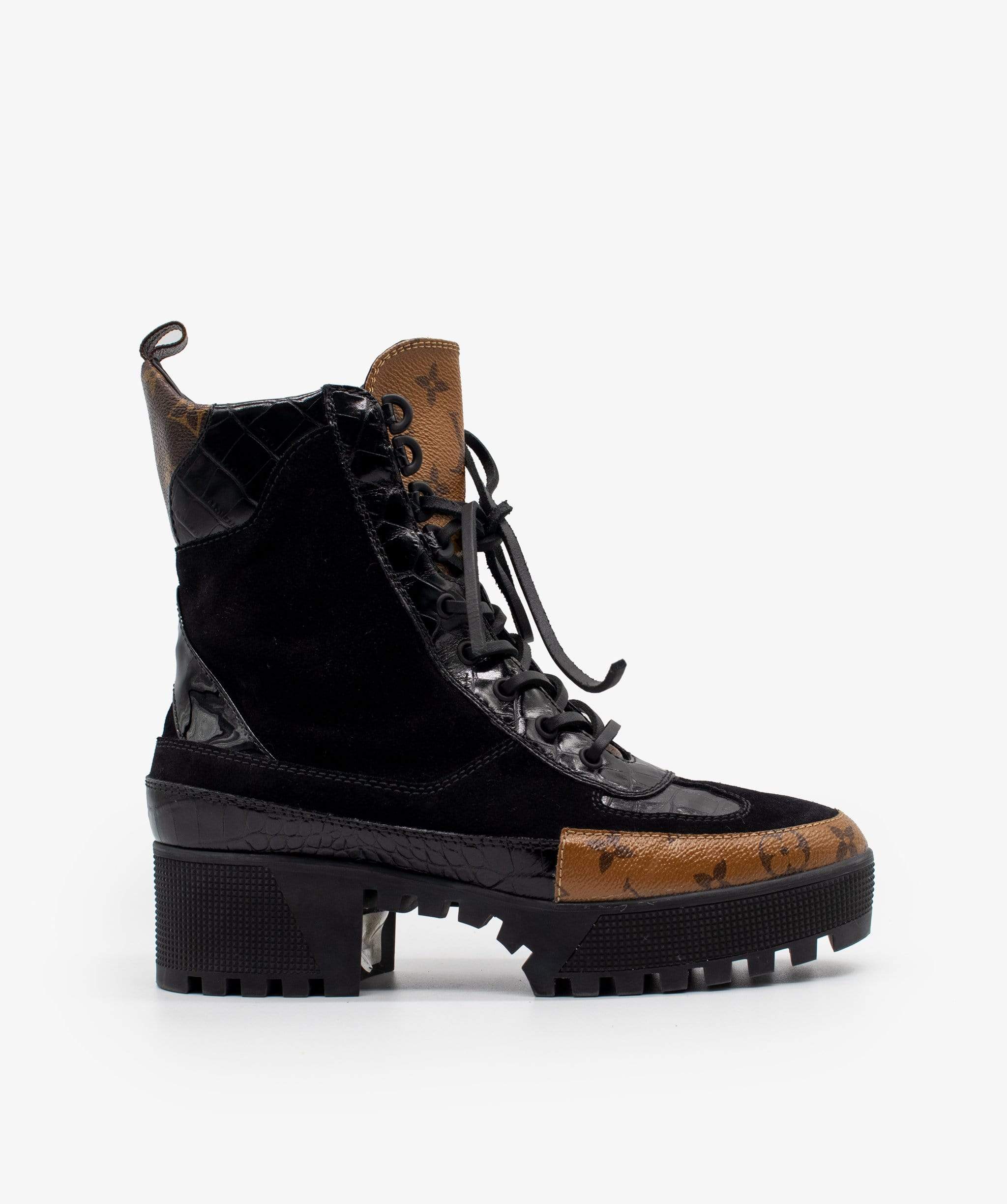 Louis Vuitton Louis Vuitton Monogram Suede Combat Boots