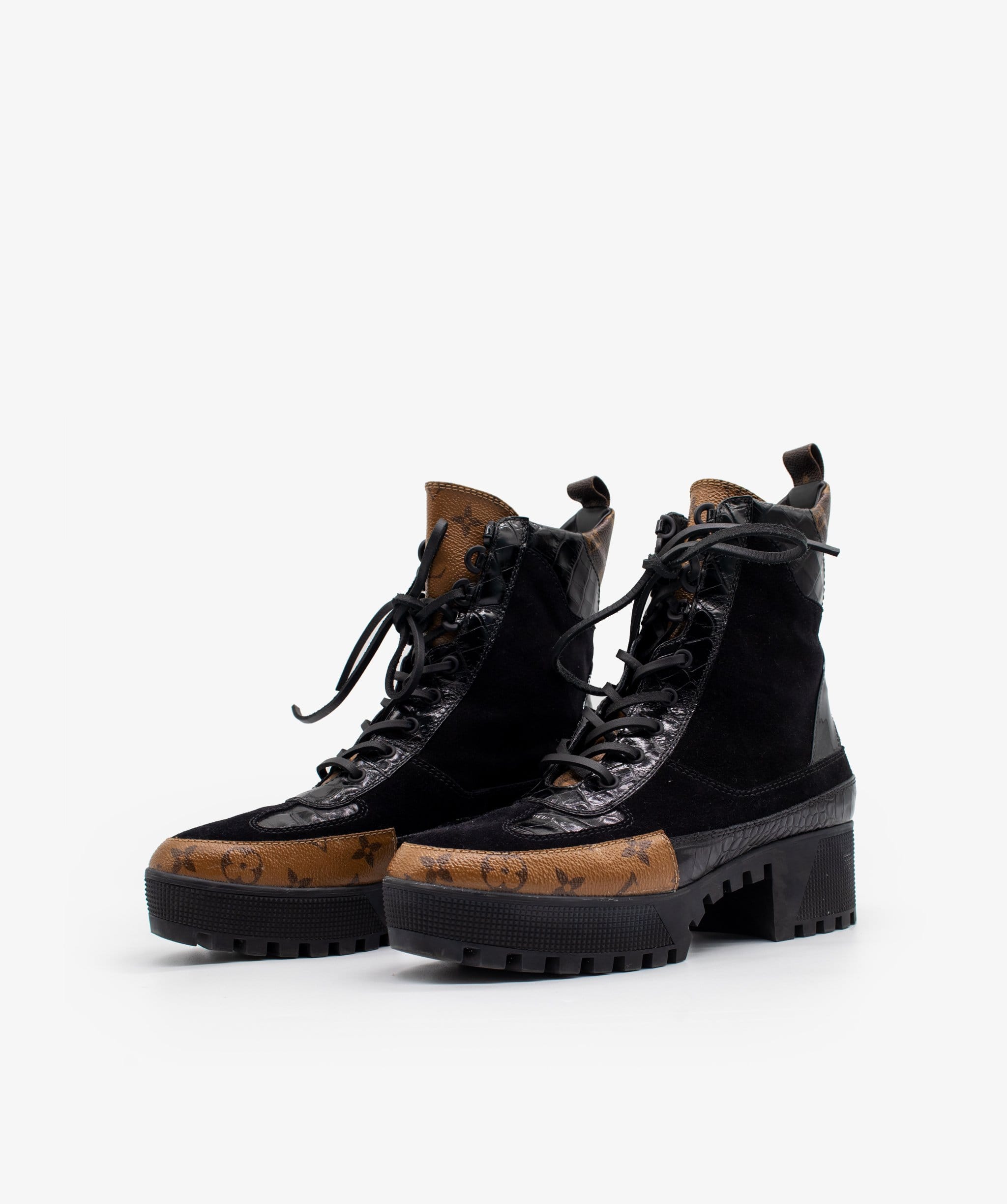 Louis Vuitton Louis Vuitton Monogram Suede Combat Boots