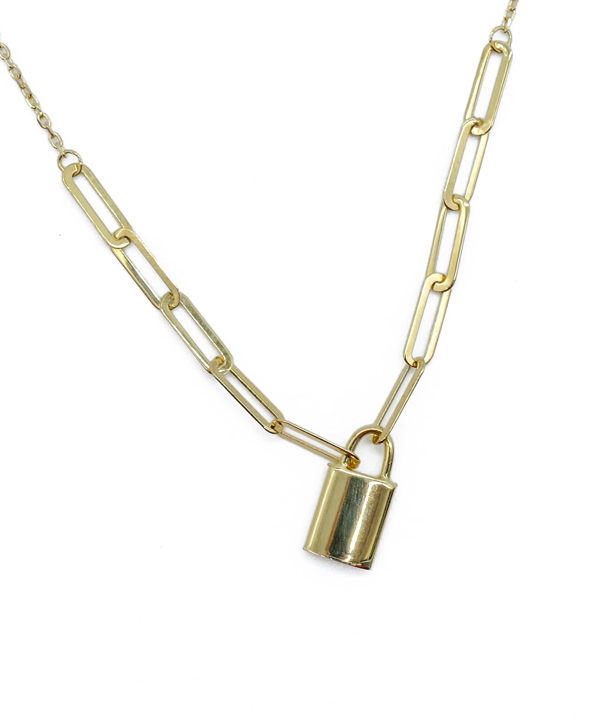 Luxury Promise Yellow Gold Links and Lock Necklace REC1156