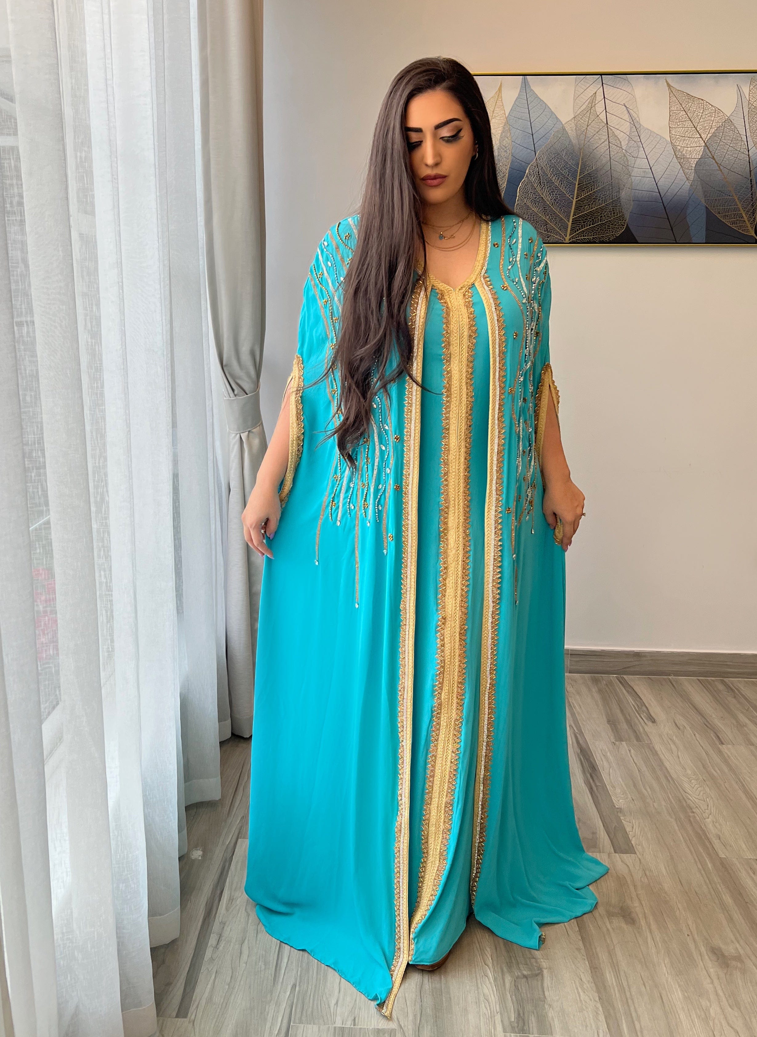 Luxury Promise Dubai Bling Long Dress - Turquoise REC1010