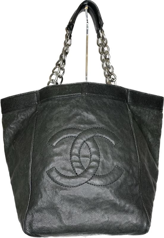 87248 Chanel Black Leather CC Chain Tote Bag