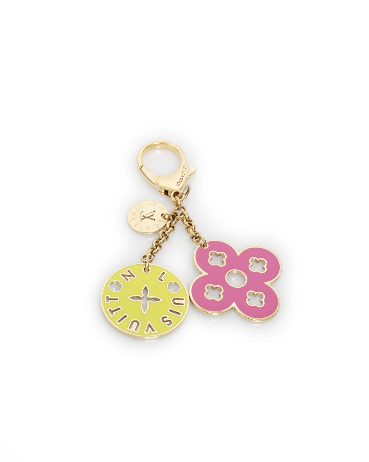 LuxuryPromise Louis Vuitton Pink & Green Fleur de Lys Bag Charm and Key Chain - AWL1756