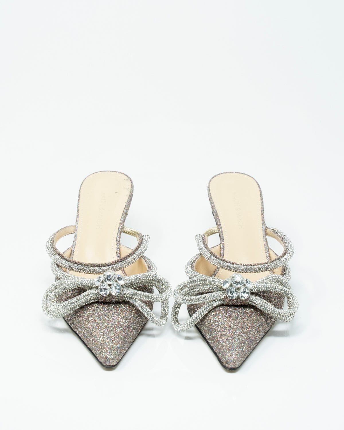 LuxuryPromise Mach & Mach Glitter Double Bow Belt 65mm Kitten Heel Mules - AWC1112