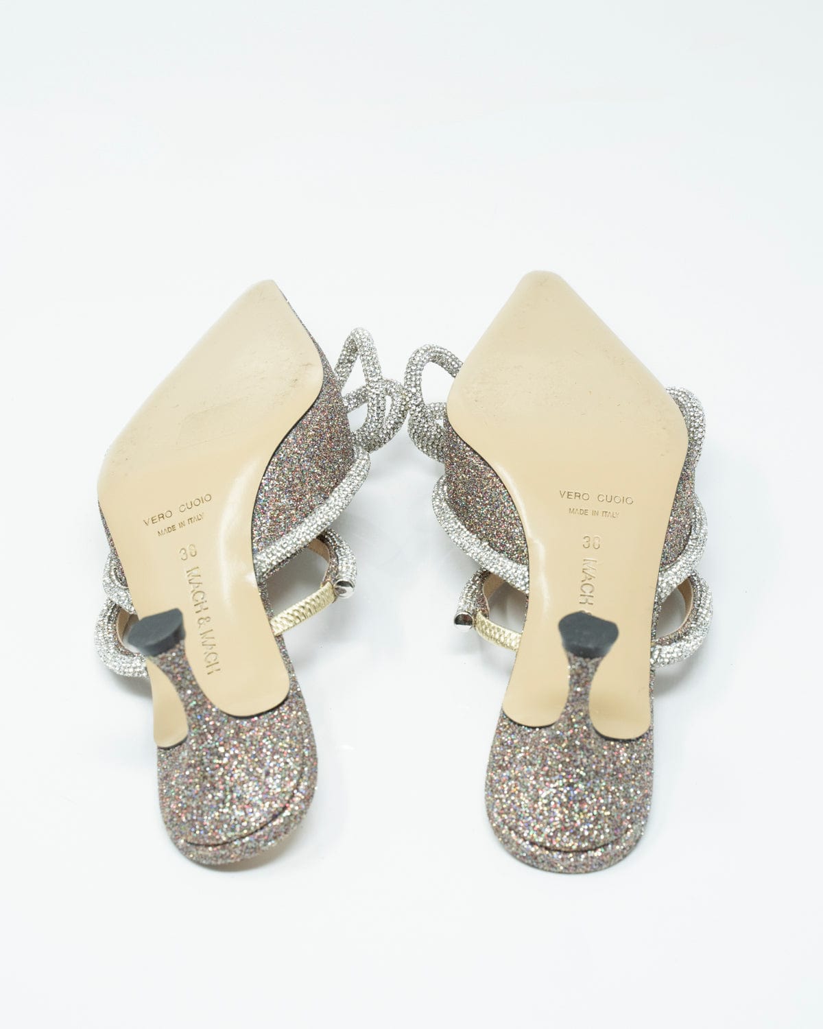 LuxuryPromise Mach & Mach Glitter Double Bow Belt 65mm Kitten Heel Mules - AWC1112