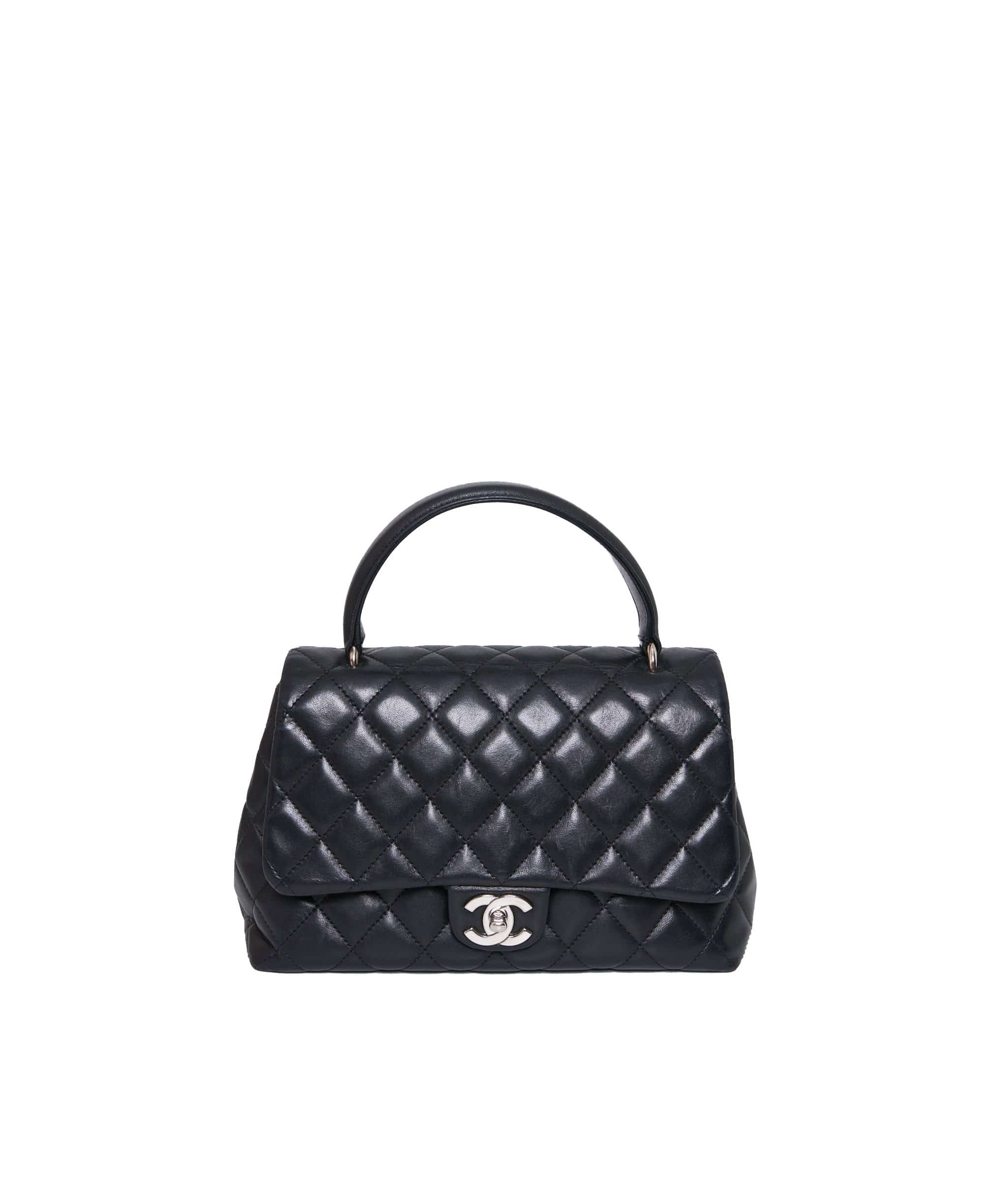 LuxuryPromise Chanel Black Lambskin Coco Top Handle Bag Silver Hardware - AGL1233