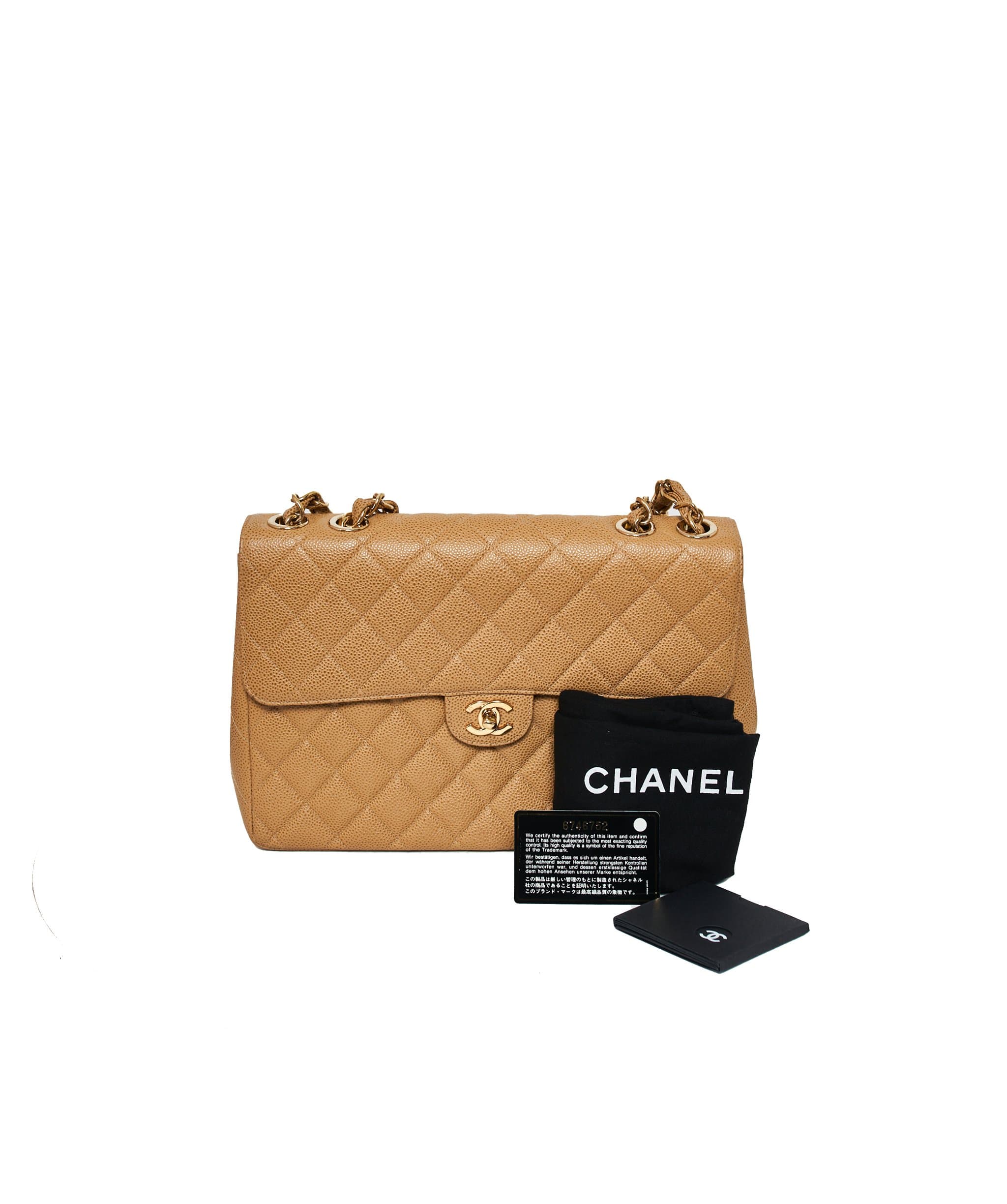 LuxuryPromise Chanel Classic Timeless Tan Jumbo Caviar Skin Bag - AWL1444