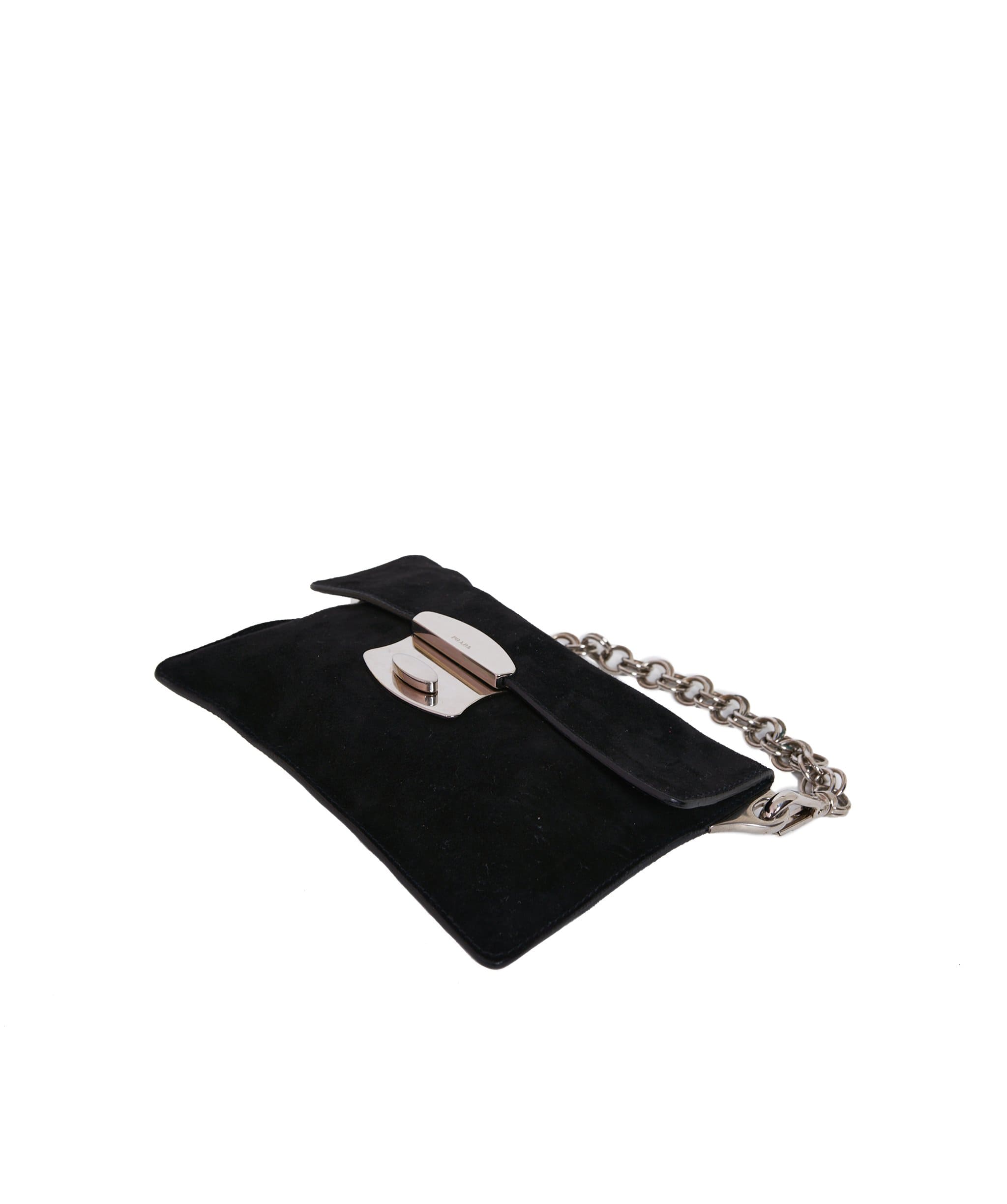 LuxuryPromise Prada Black Suede Pochette Chain Bag - AGL1231