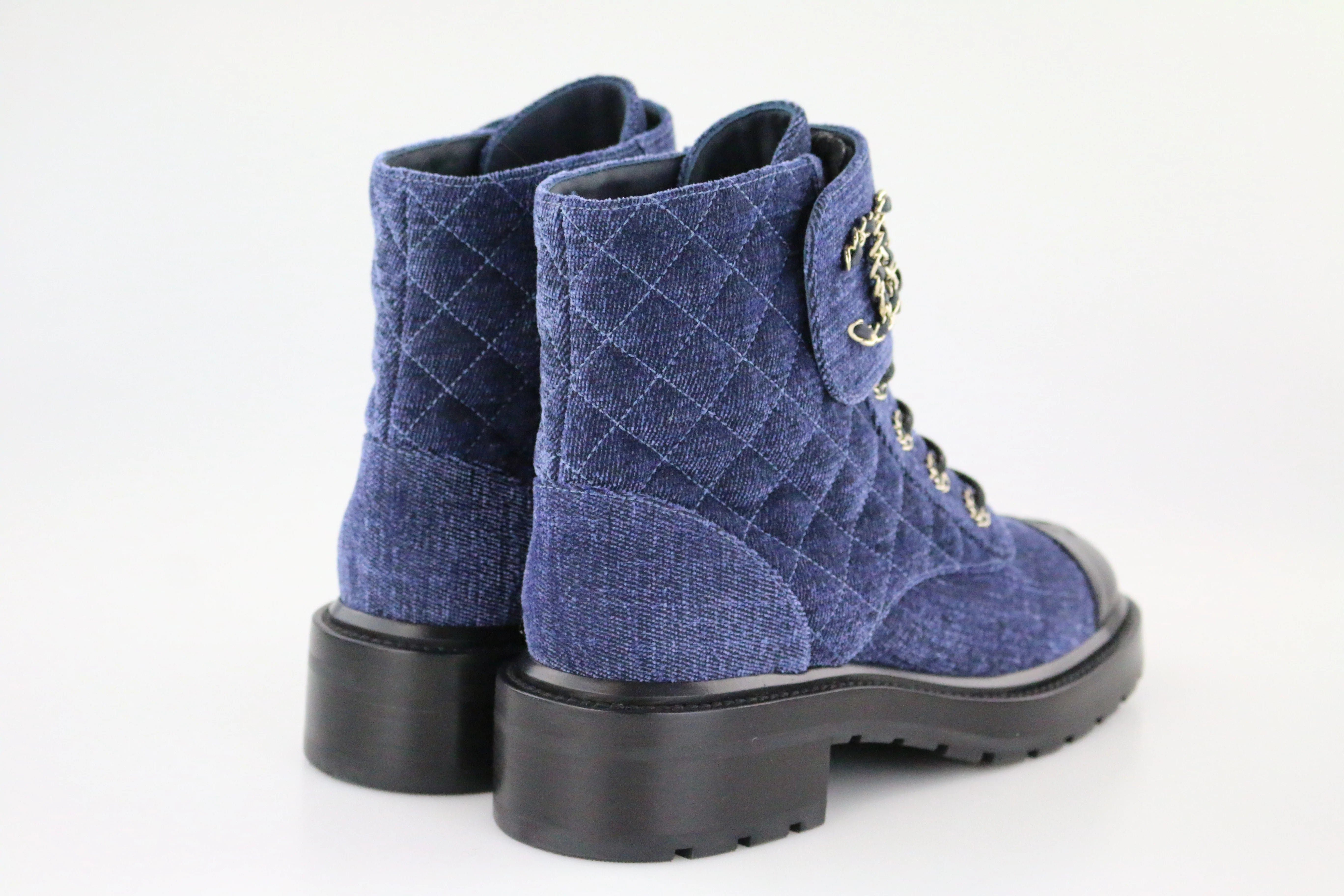 LuxuryPromise Chanel Blue Denim combat boots