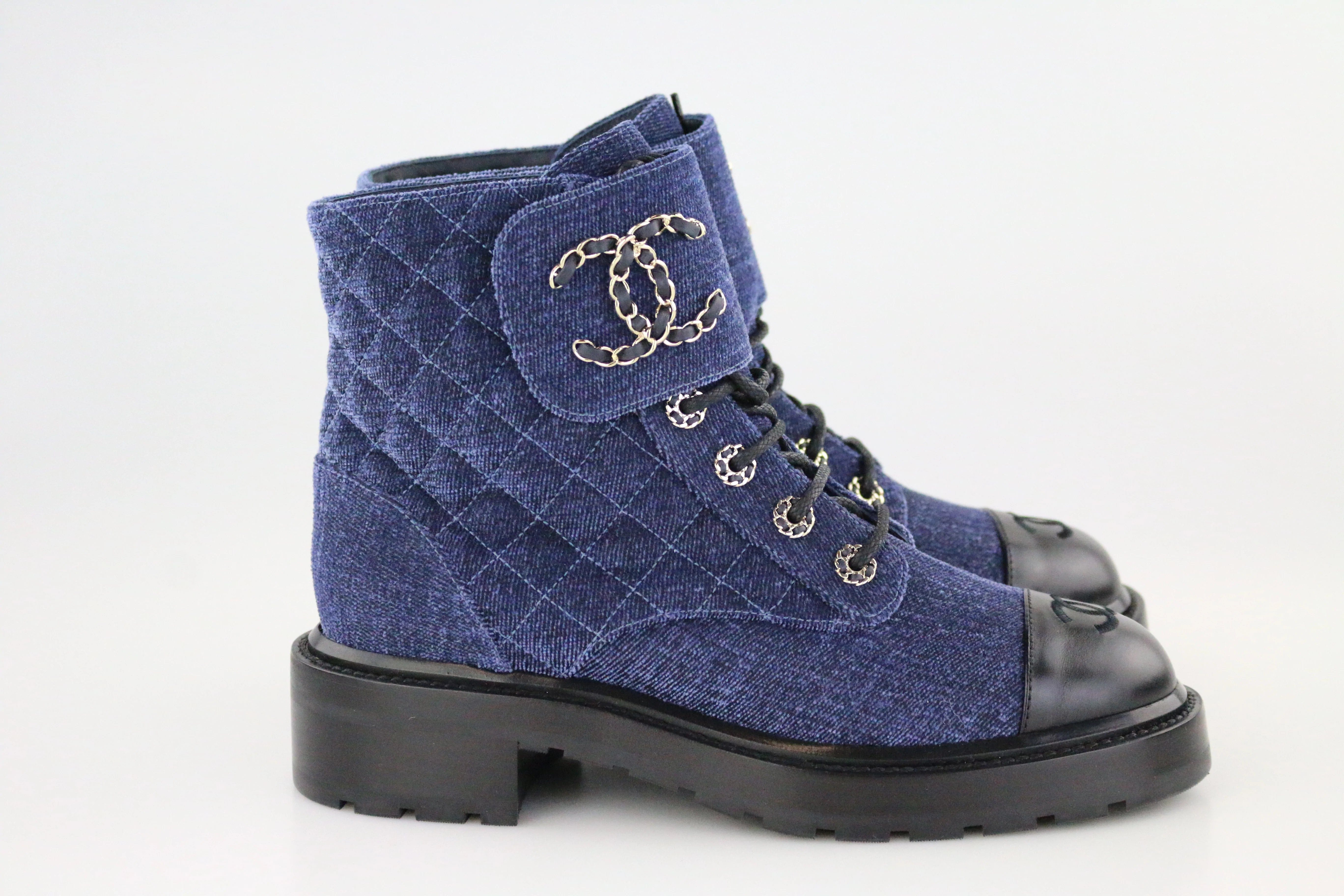 LuxuryPromise Chanel Blue Denim combat boots