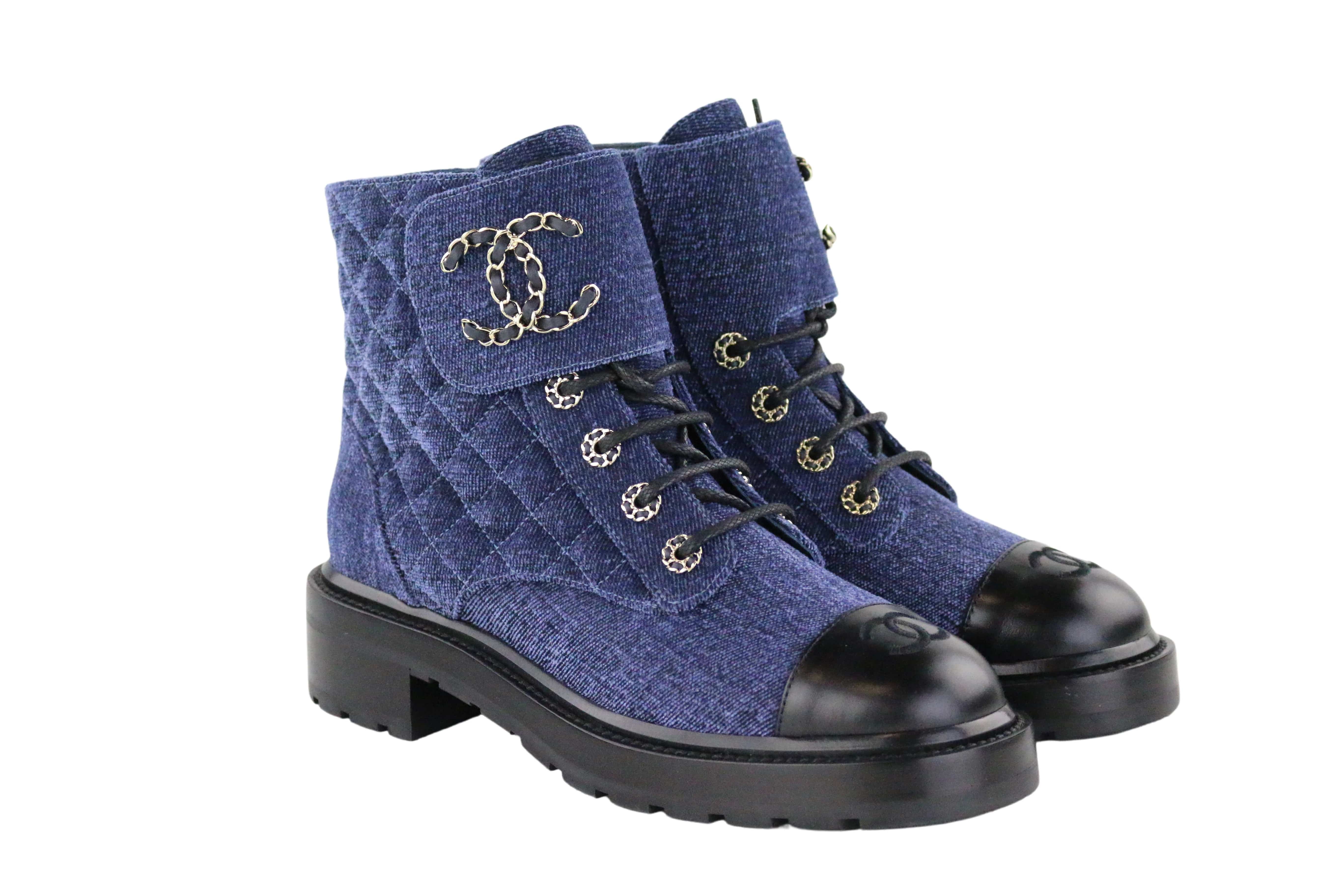 LuxuryPromise Chanel Blue Denim combat boots