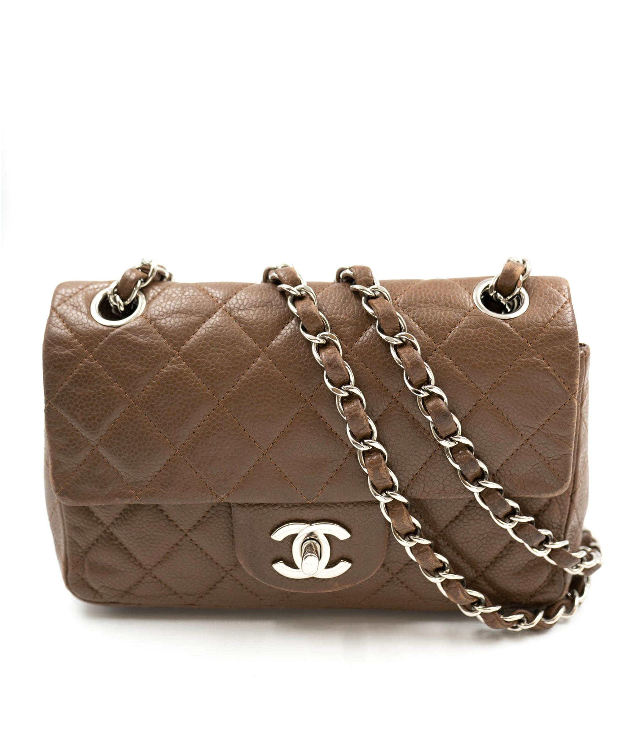 LuxuryPromise Chanel Caviar Skin 8” classic flap light brown with SHW - AWL3675