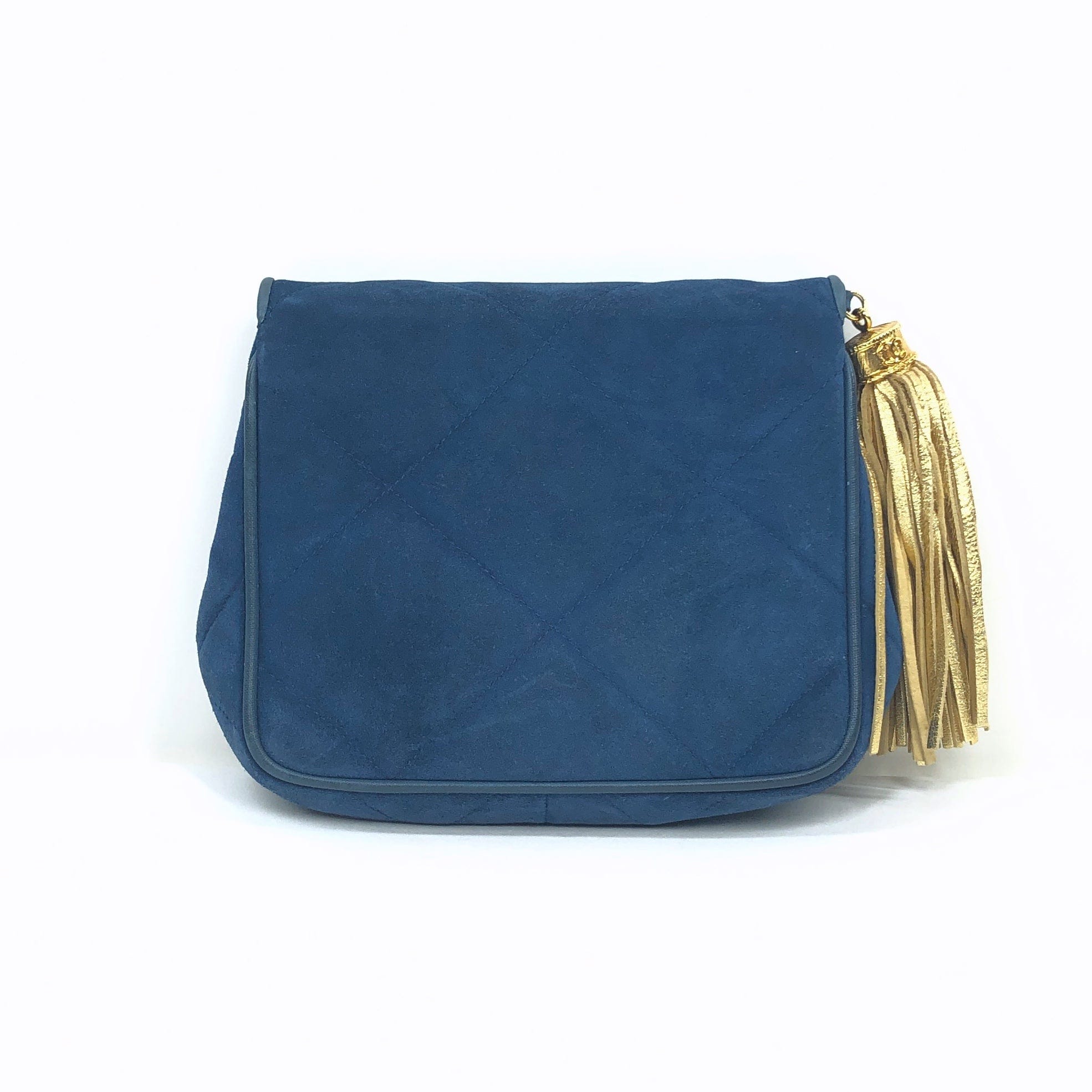 LuxuryPromise Chanel Fringe Shoulder Bag Blue Suede