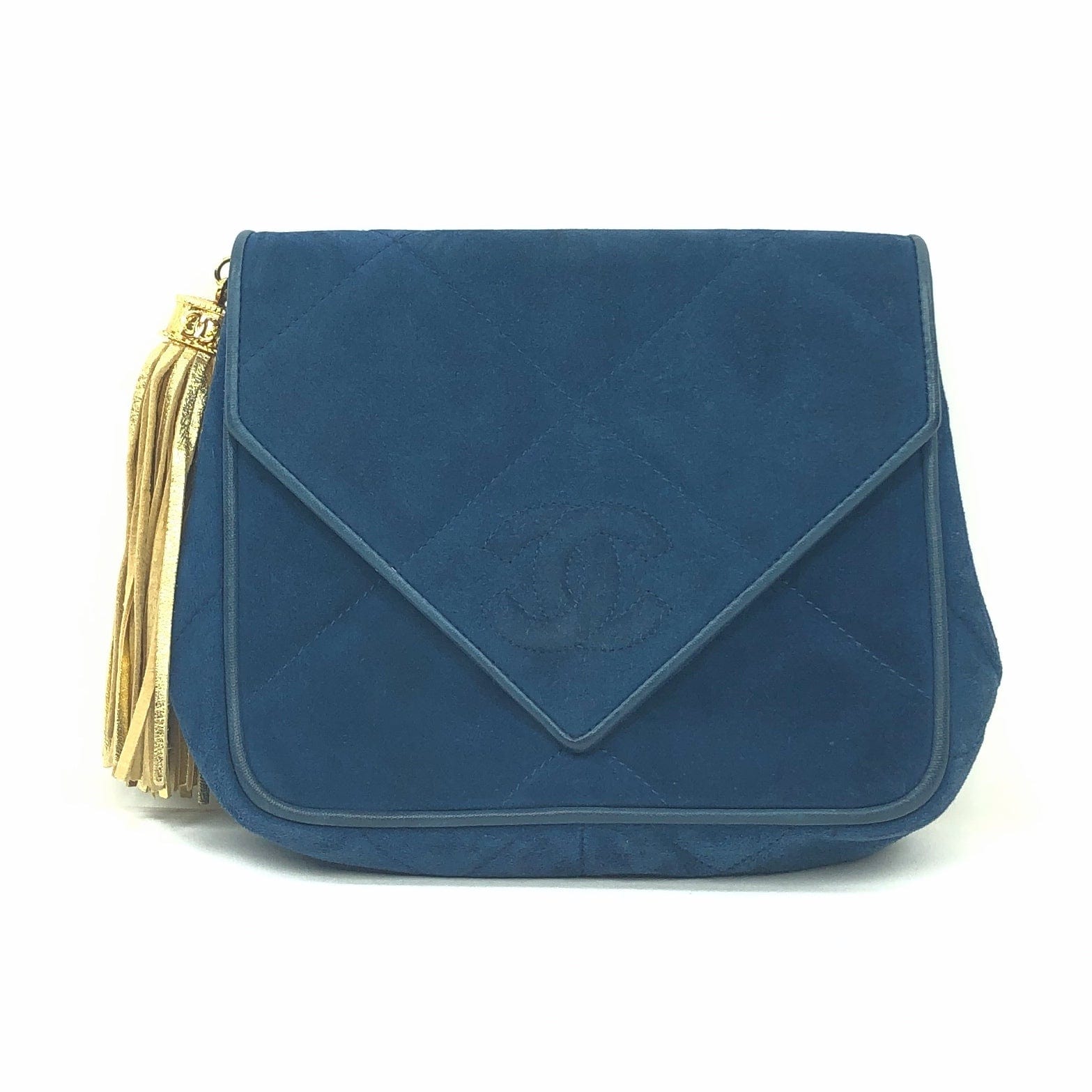 LuxuryPromise Chanel Fringe Shoulder Bag Blue Suede