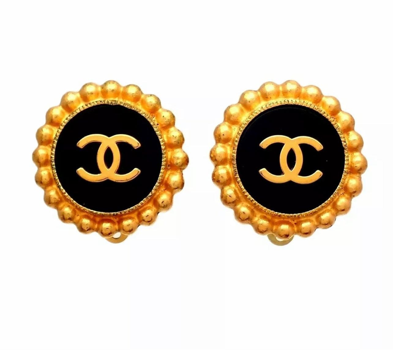 LuxuryPromise Chanel large black and gold CC earrings