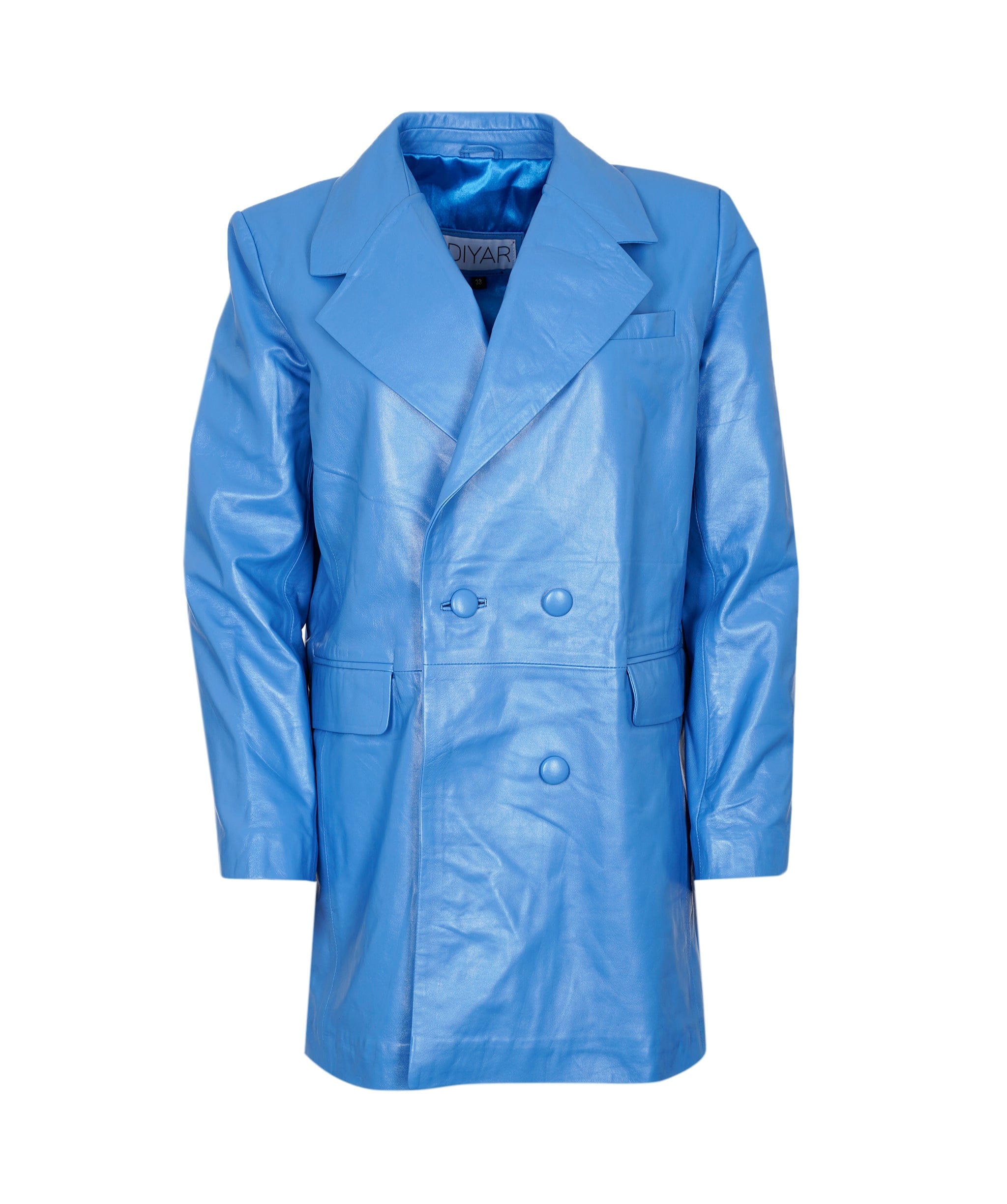 LuxuryPromise blue leather trench AVC1060