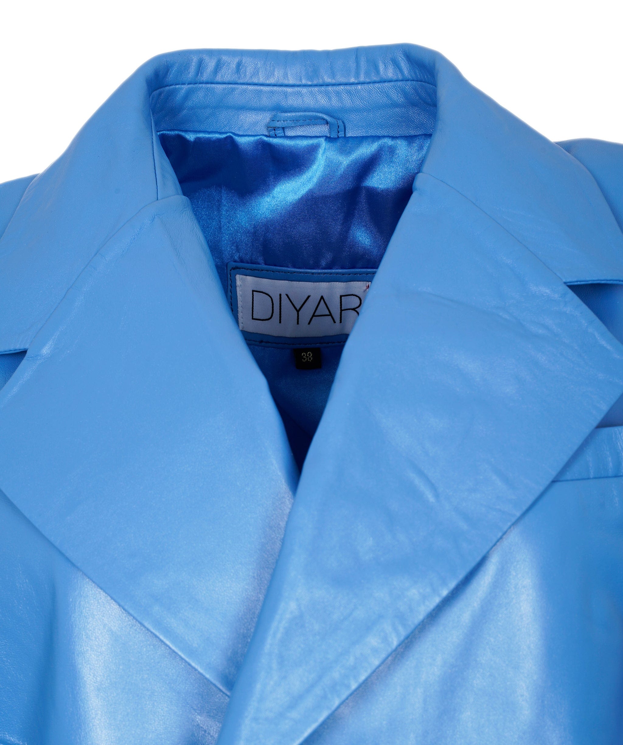 LuxuryPromise blue leather trench AVC1060