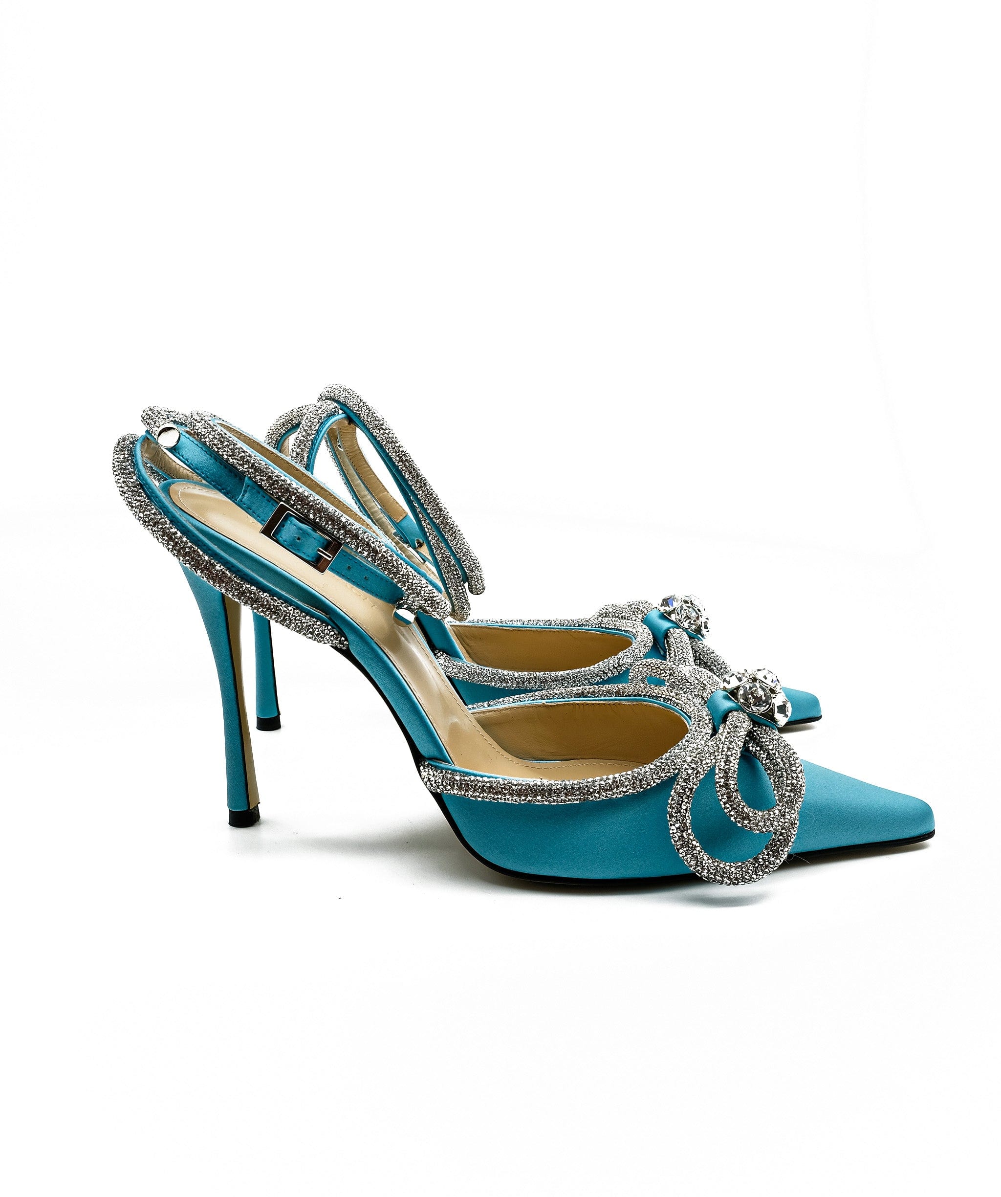 Mach&Mach Mach & Mach Double Crystal Bow Pumps in Silk Satin 39 EU Colour Blue - ASL1642