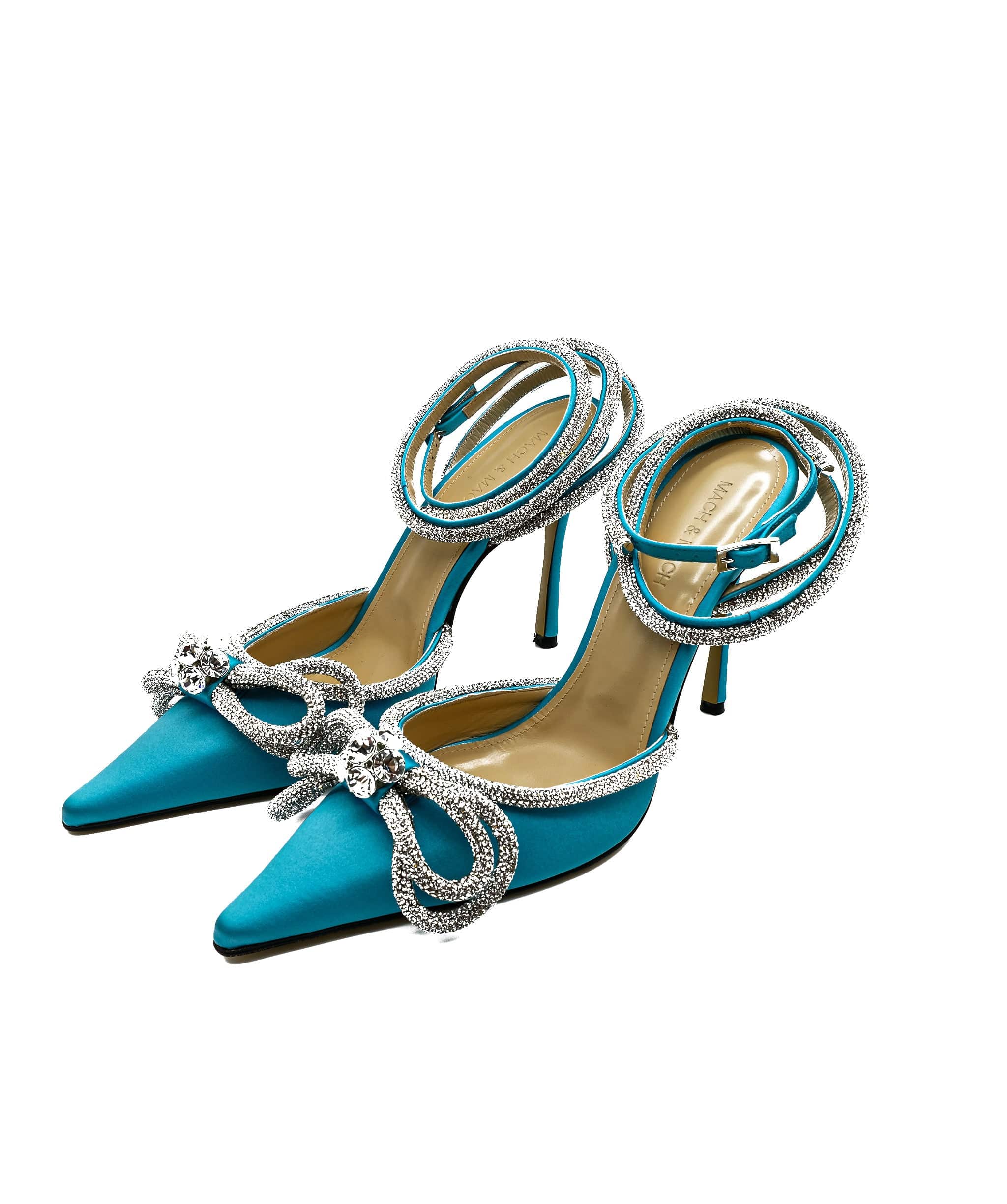 Mach&Mach Mach & Mach Double Crystal Bow Pumps in Silk Satin 39 EU Colour Blue - ASL1642